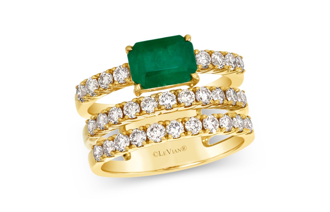  Le Vian® ring with a 1.2 carat Costa Smeralda Emeralds™ gemstone and 1.25 carats of Nude Diamonds™ set in 14K Honey Gold™