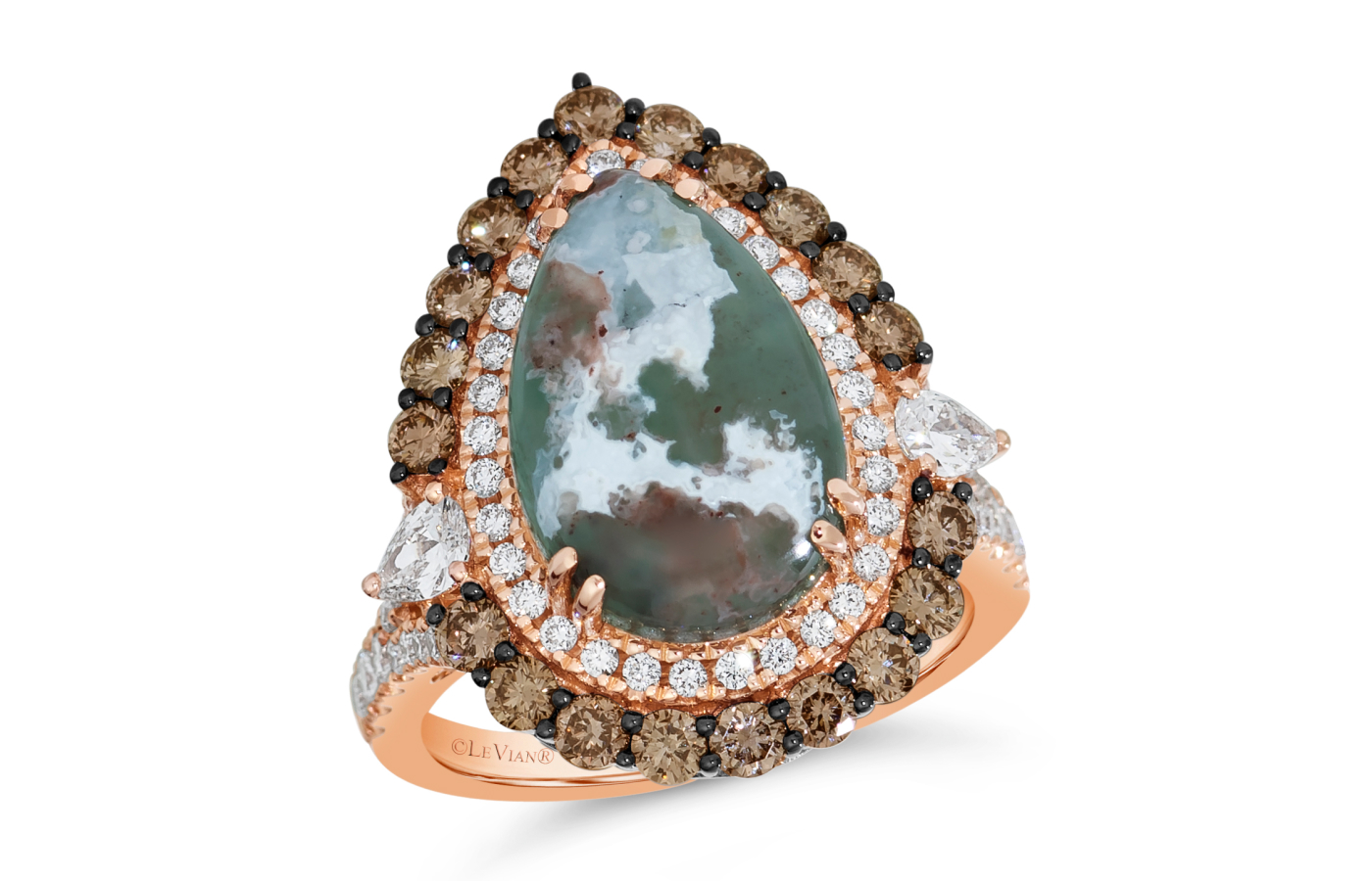  Le Vian Couture® ring with a five carat Peacock Aquaprase™, Vanilla Diamonds® and Chocolate Diamonds® set in 18K Strawberry Gold®