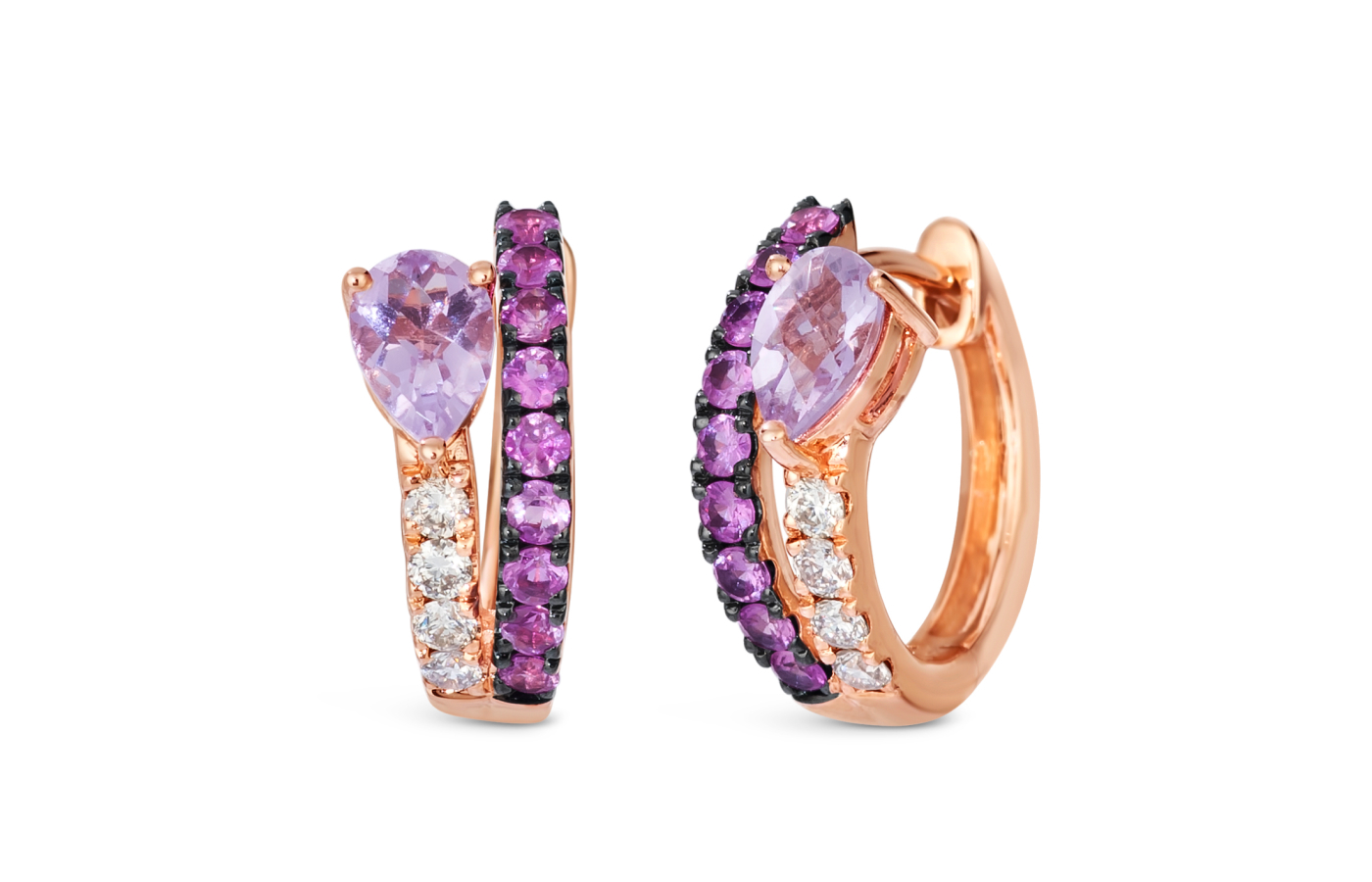  Le Vian® earrings with Cotton Candy Amethyst®, Bubble Gum Pink Sapphire™ and Nude Diamonds™ set in 14K Strawberry Gold®