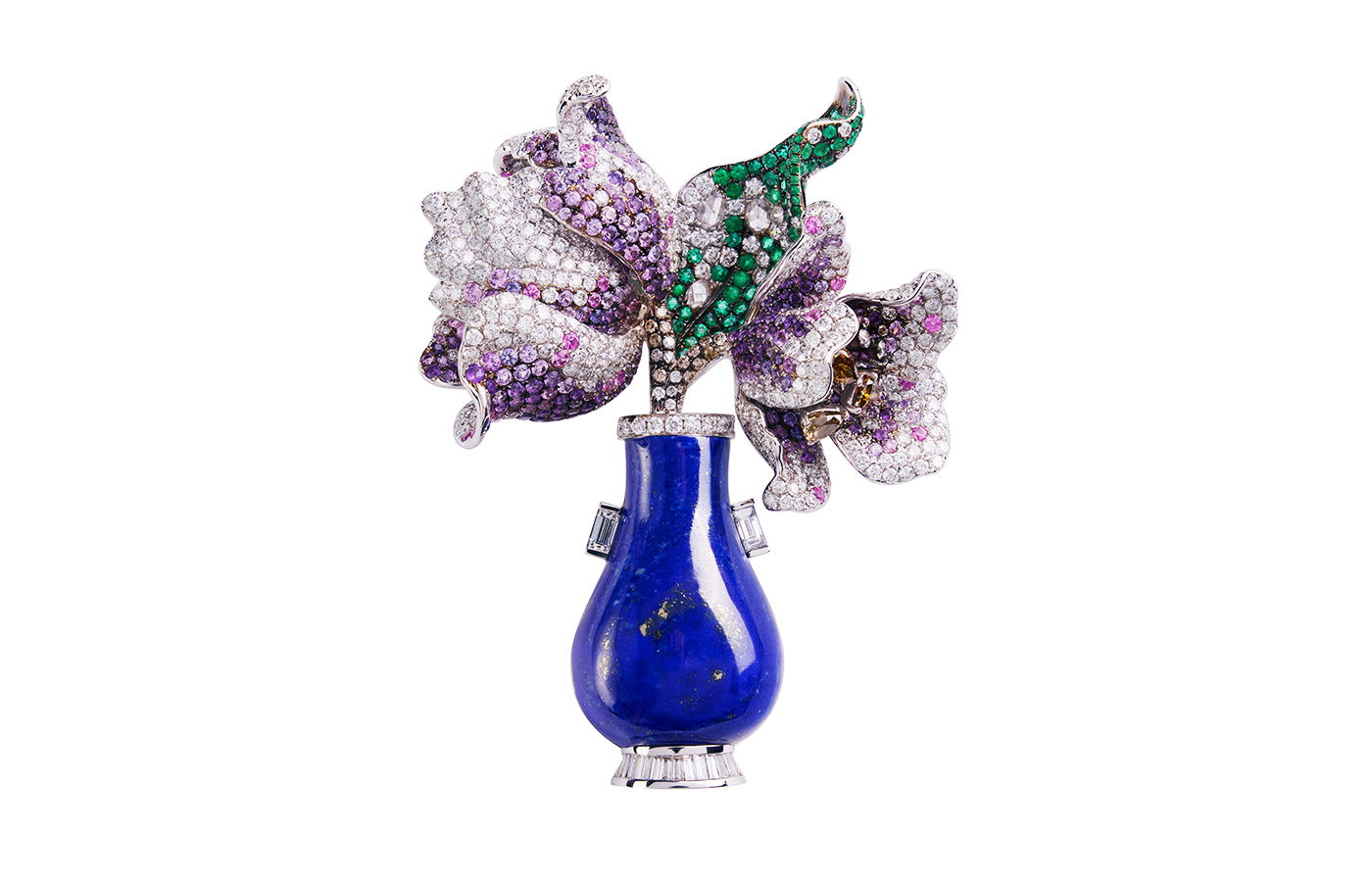  HEHE High Jewelry Azure Impression brooch with lapis lazuli, multi-coloured sapphires and diamonds 