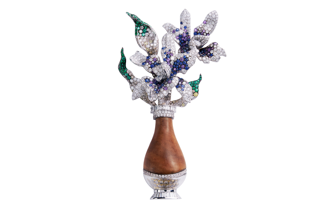  HEHE High Jewelry Spring Sandalwood brooch with sandalwood, diamonds and multi-coloured sapphires 