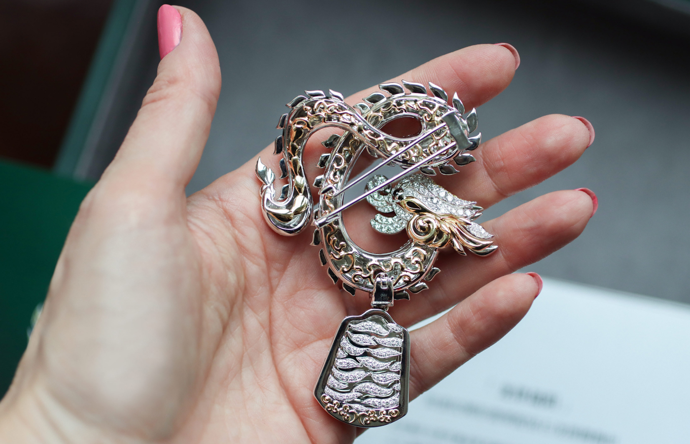  The decorative details on the reverse of the HEHE High Jewelry Dragon’s Rhythmic Rise brooch from the Ascending Dragon High Jewellery collection 