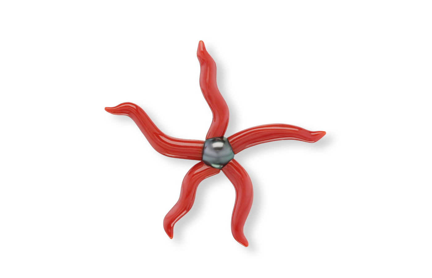  Sean Gilson for Assael Pinwheel brooch with Sardinian coral and a Tahitian pearl set in 18k yellow gold 