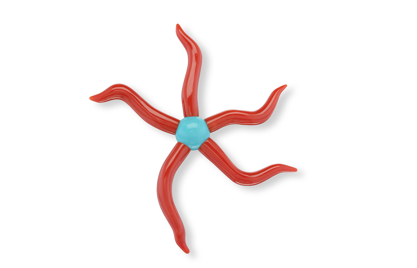  Sean Gilson for Assael Pinwheel brooch with Sardinian coral and ‘Sleeping Beauty’ turquoise in 18k yellow gold 