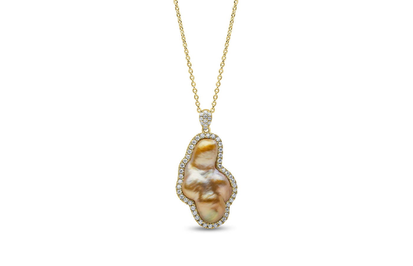  Yoko London Halo pendant in gold, Golden Indonesian South Sea pearl and diamond