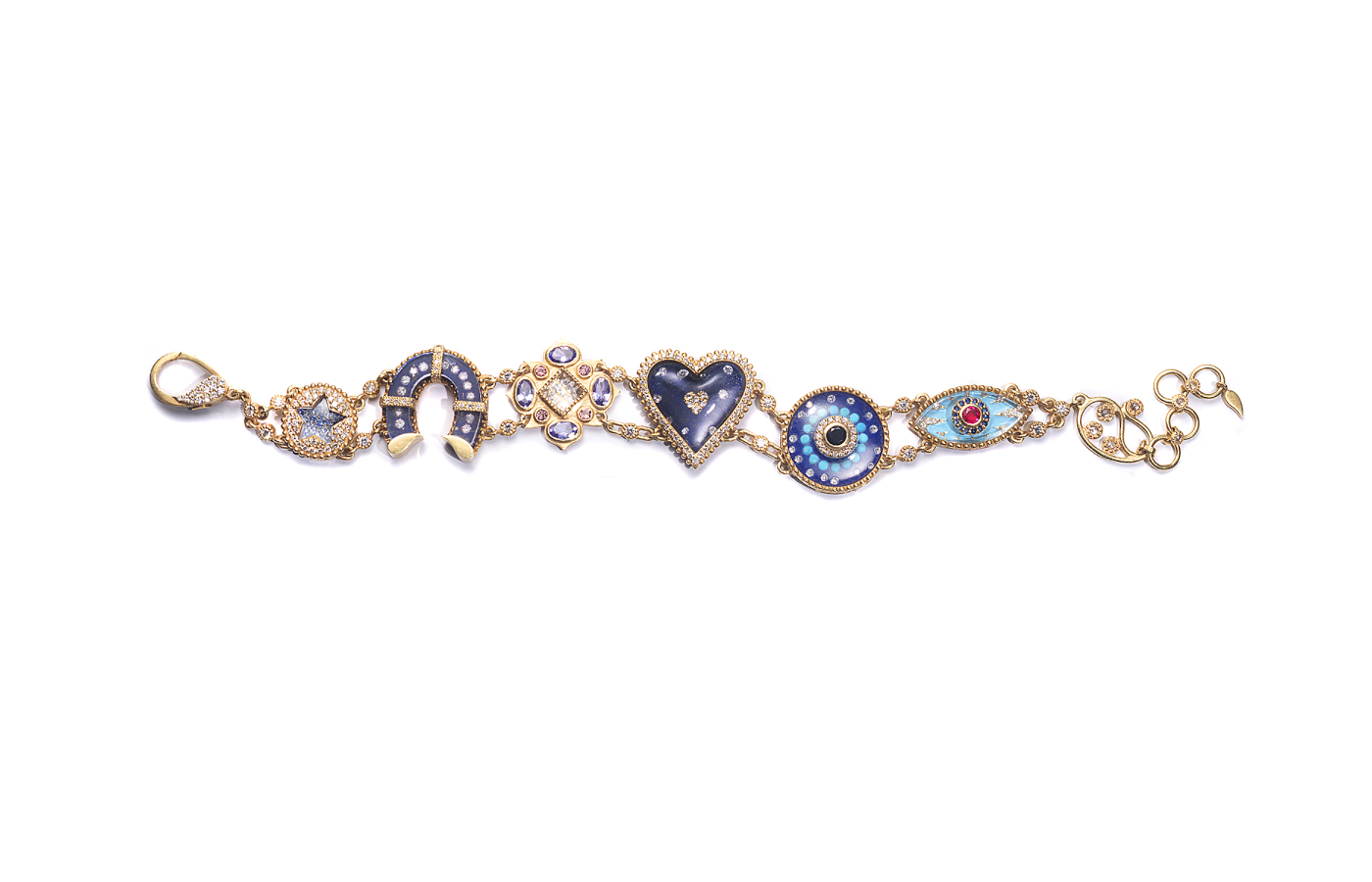  COOMI Trinetra bracelet in 20k yellow gold with 1.95 carats of diamonds and 34.13 carats of mixed gemstones 