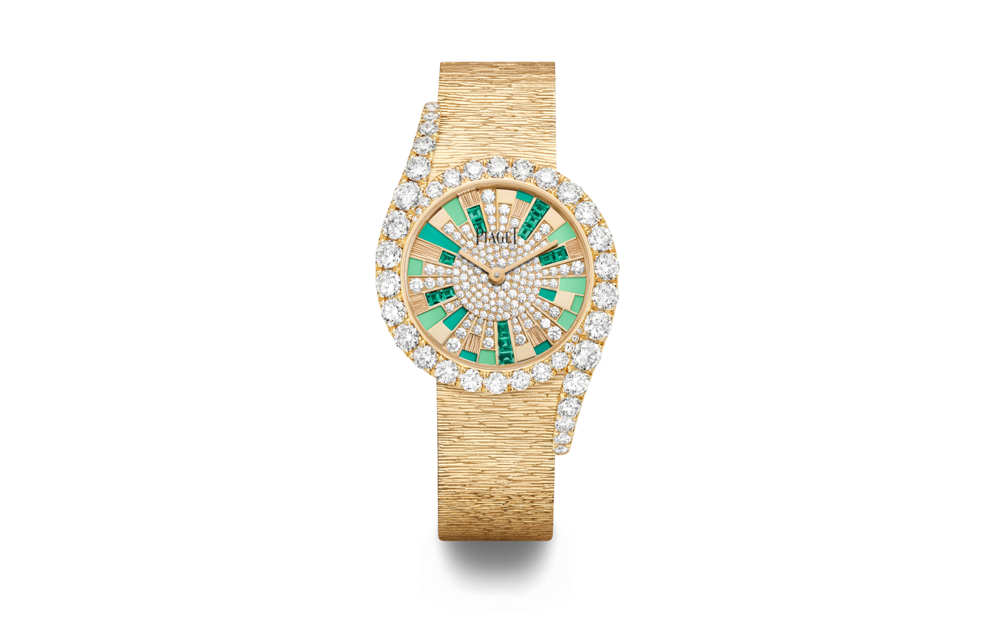  Piaget Limelight Gala watch with diamonds, baguette-cut emeralds and chrysoprase in 18k rose gold