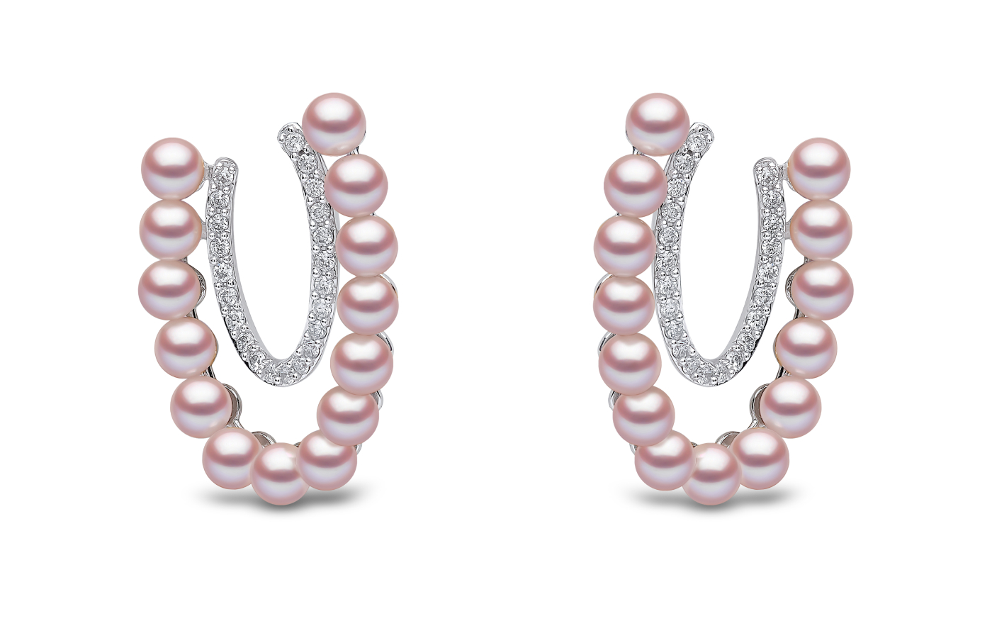  Yoko London hoop earrings from the Yoko London Sleek Collection with natural colour pink freshwater pearls and diamonds in 18k white gold