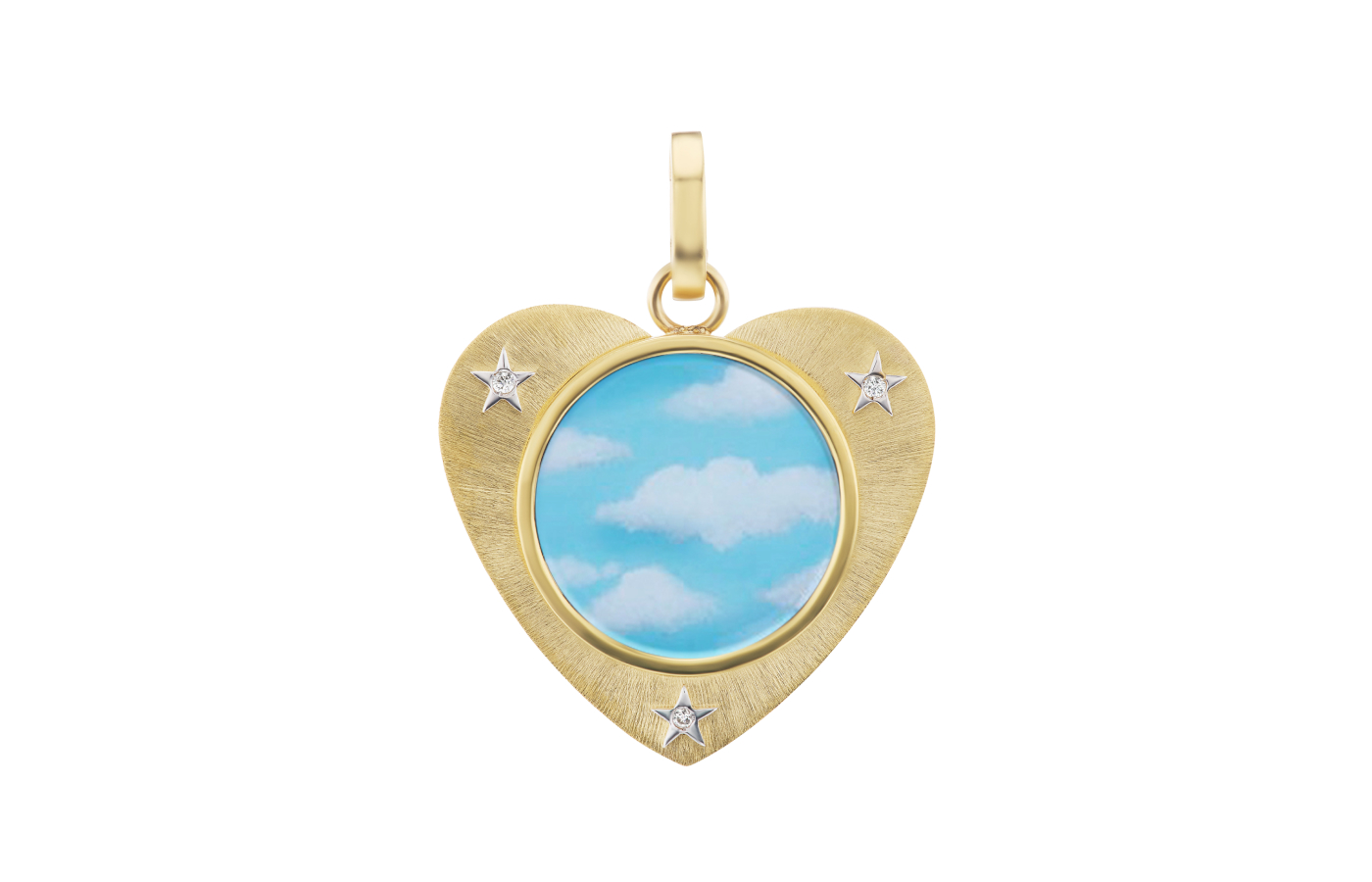  Anna Maccieri Rossi Art Dreamy Big Heart charm in silk-finished 18k yellow gold with a hand-painted mother of pearl disc and diamonds