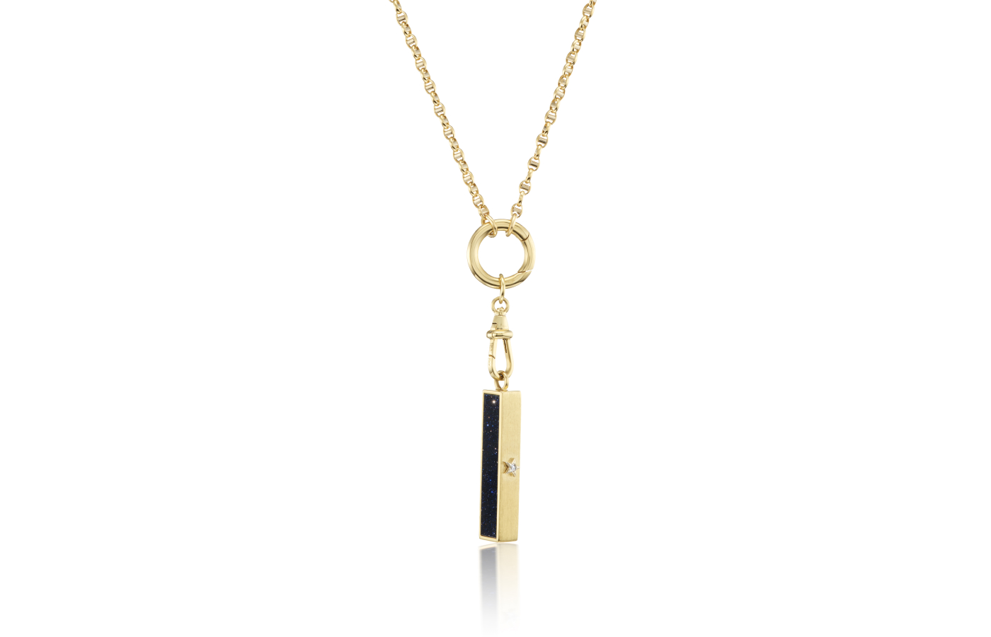 Anna Maccieri Rossi Night & Day Moon Loop ‘four faces’ rotating pendant with sides of aventurine glass, silk-finished gold, white mother of pearl and stripe textured gold, all in 18k yellow gold 