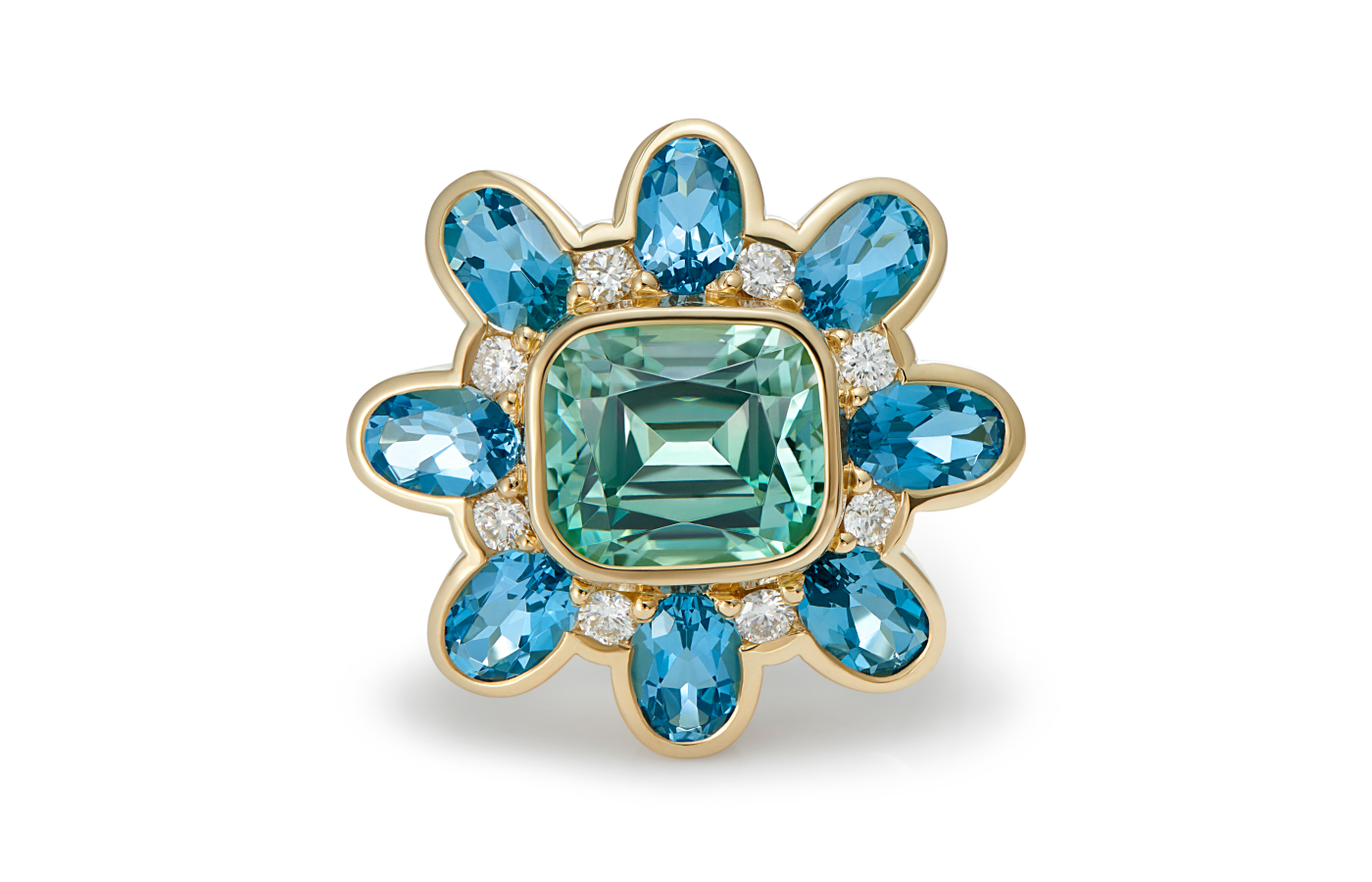  Minka Jewels Atlantis ring with a 5.3 - carat tourmaline, aquamarines and diamonds in 18k gold