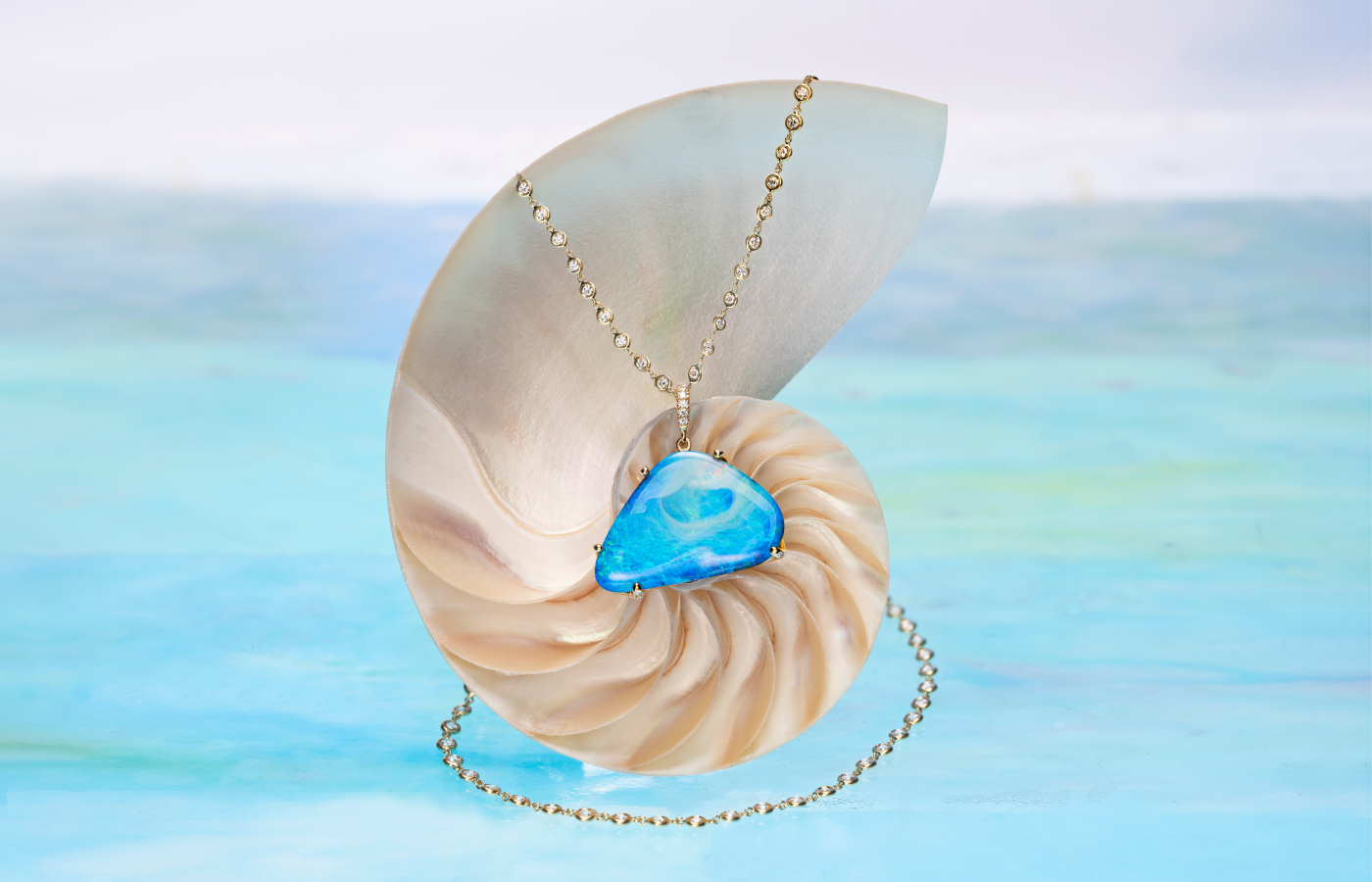  Lisa Nik necklace from the Earth & Sea collection with an Australian boulder opal pendant on a Golden Dreams paperclip chain, both in 18k yellow gold 