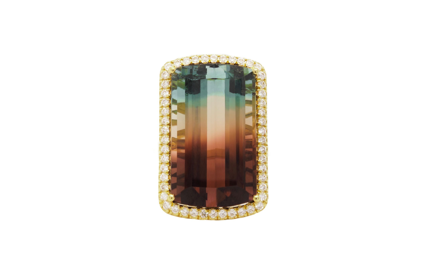  Lisa Nik ring from the Colors collection with an 18.81 carat watermelon tourmaline and 0.50 carats of diamonds, set in 18k yellow gold 