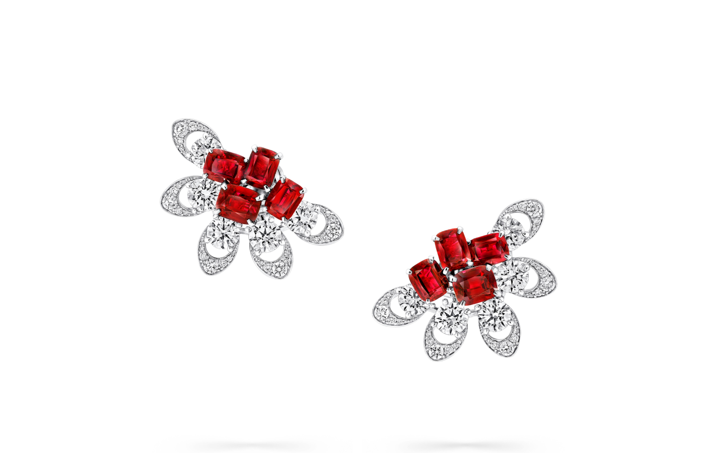  Graff high jewellery earrings with 9.73 - carats of cushion-cut rubies and diamonds in white gold