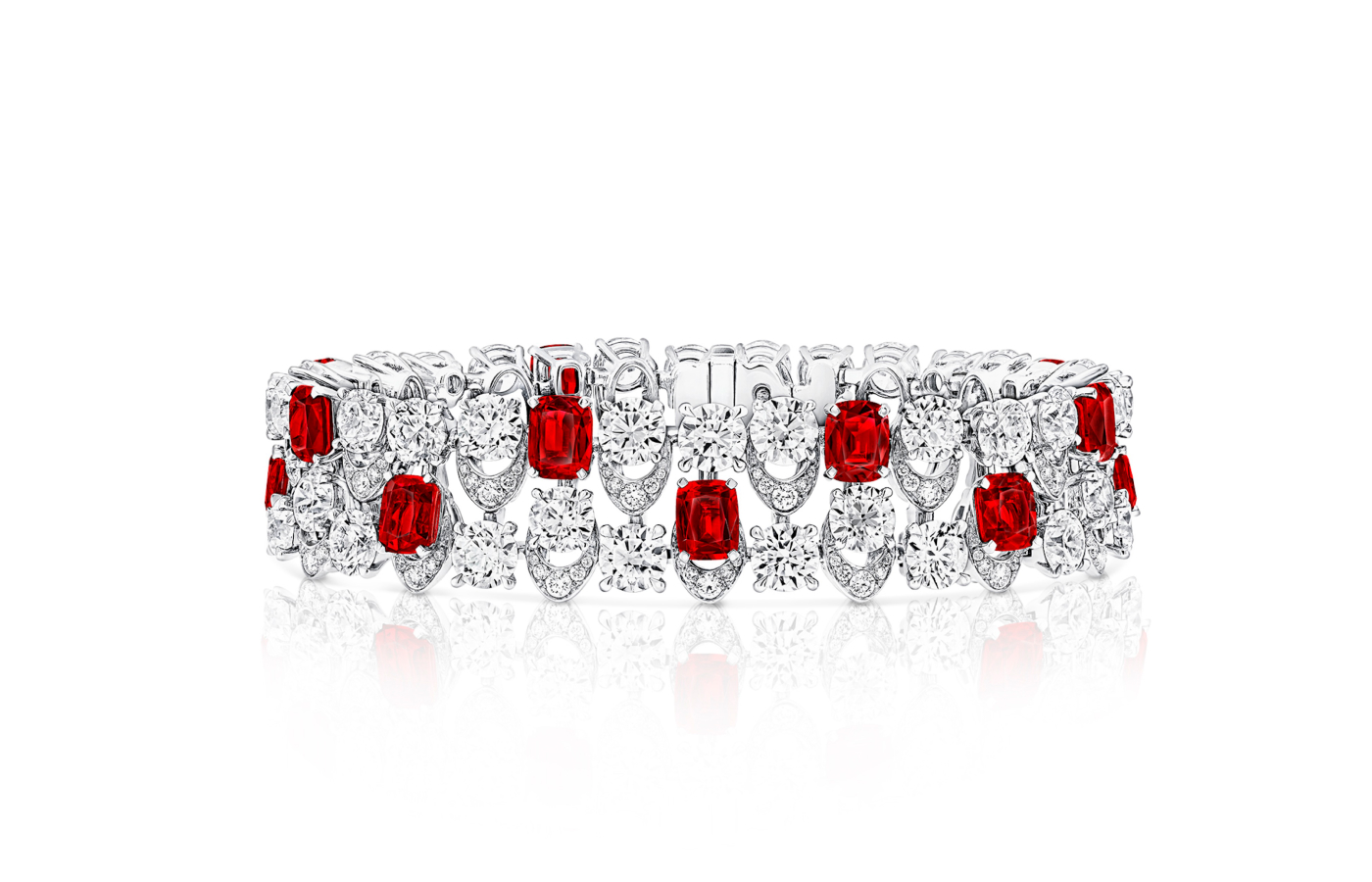 Graff high jewellery bracelet with 11.72 - carats of cushion-cut rubies and diamonds in white gold 