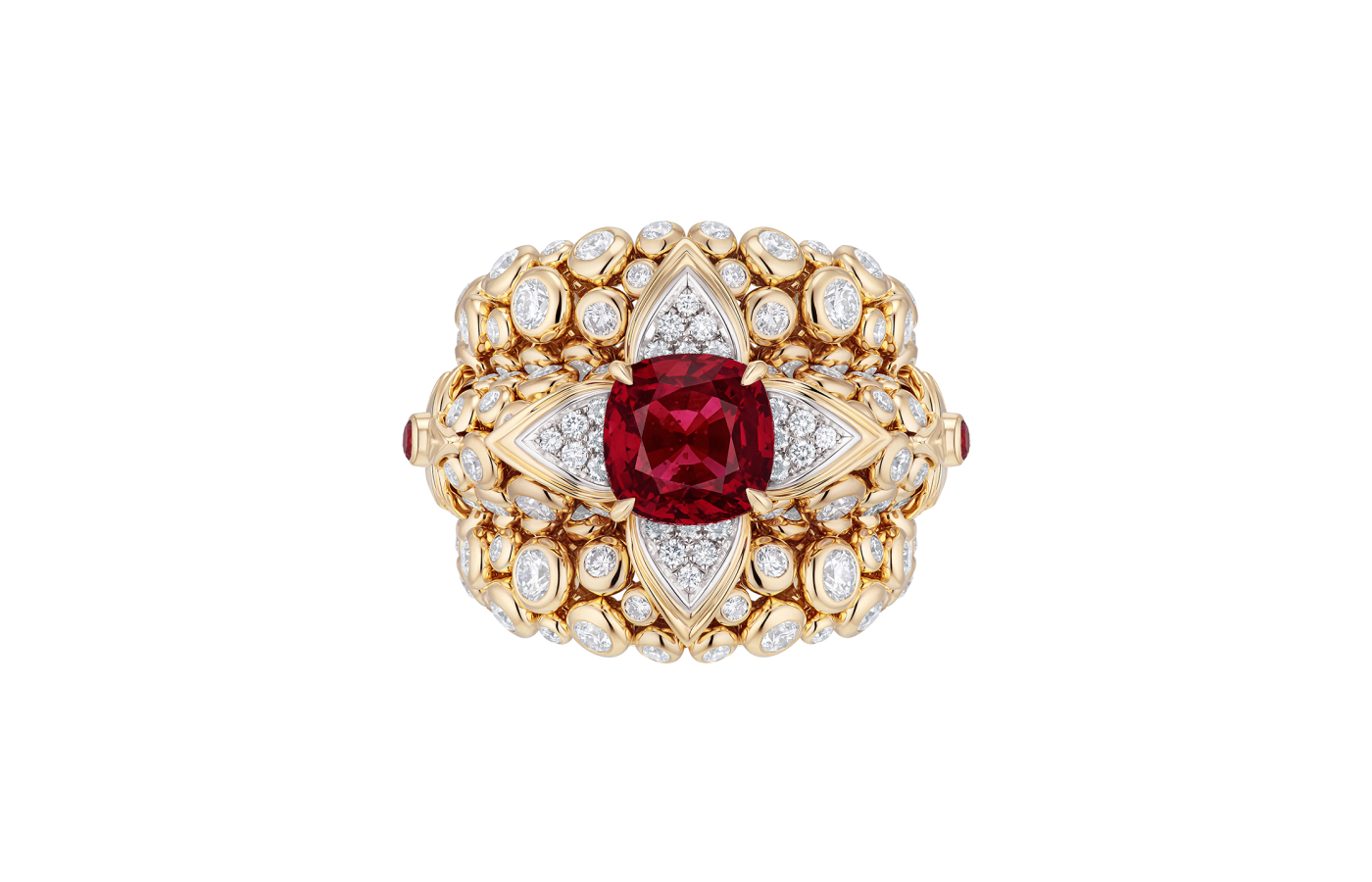  Louis Vuitton Splendeur high jewellery ring from the Awakened Hands, Awakened Minds collection with a 5.05 - carat ruby and diamonds in platinum and gold