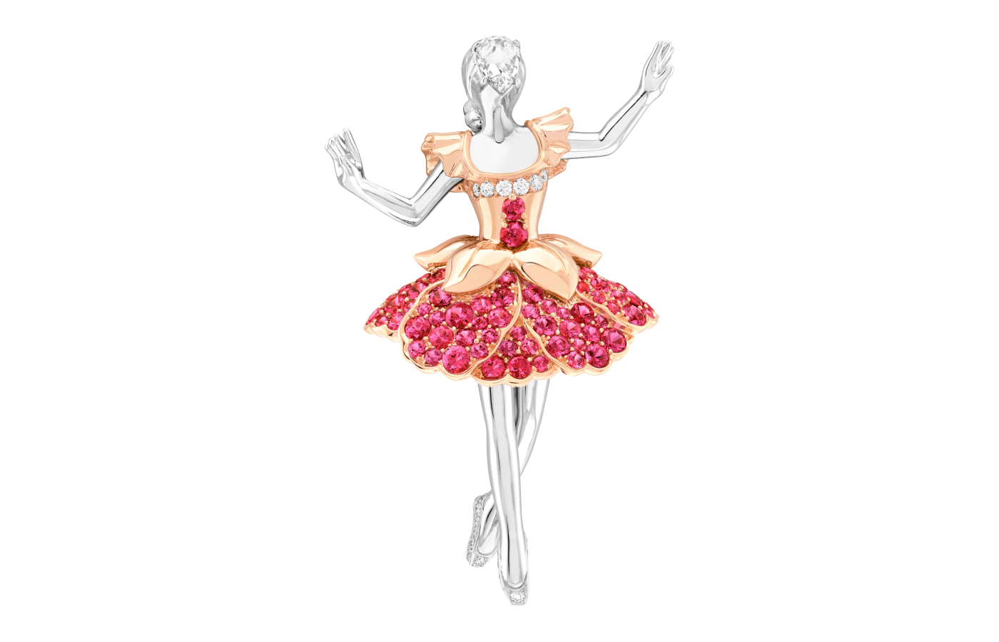  Van Cleef & Arpels Spectre de la rose ballerina clip with pink sapphires and diamonds in rose gold and white gold
