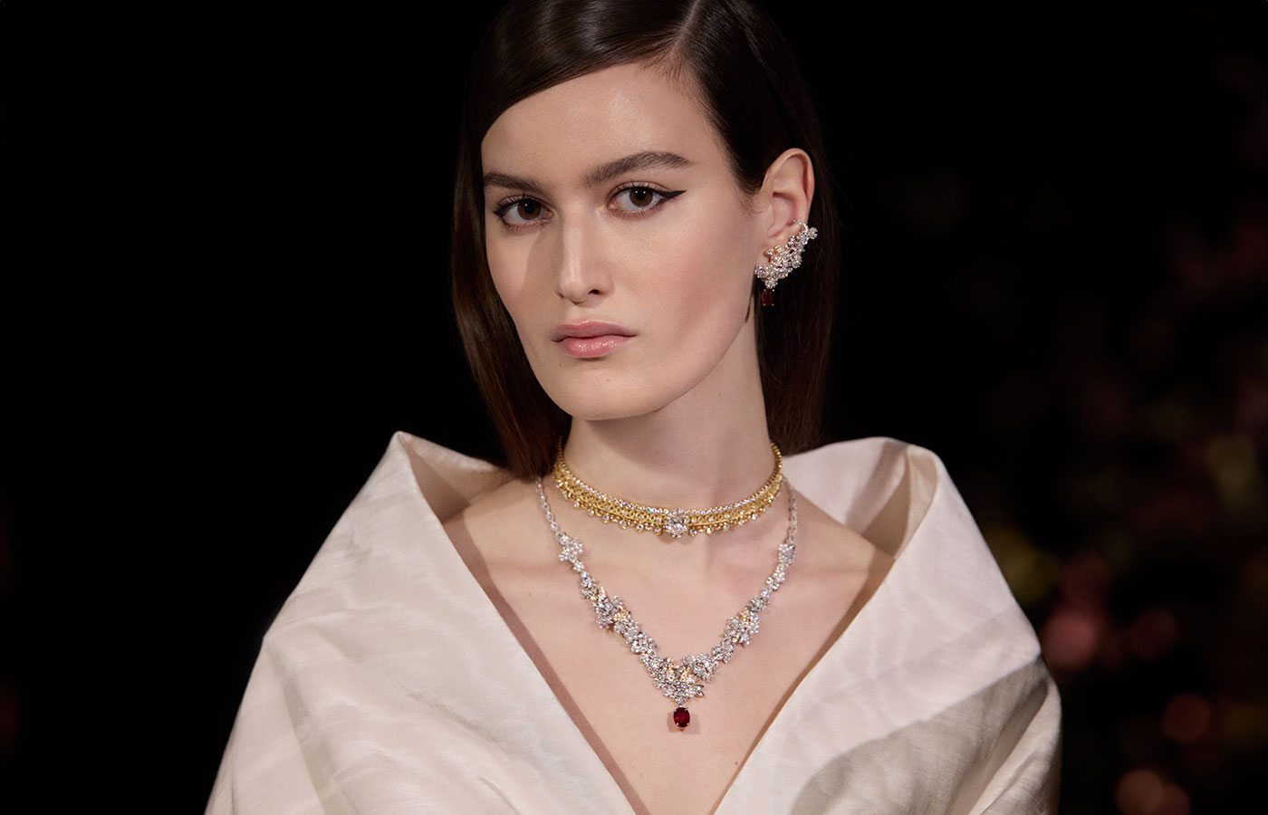  A model wears new creations from the Dior Joaillerie Diorama & Diorigami High Jewellery collection at the Maison’s presentation in Florence, Italy