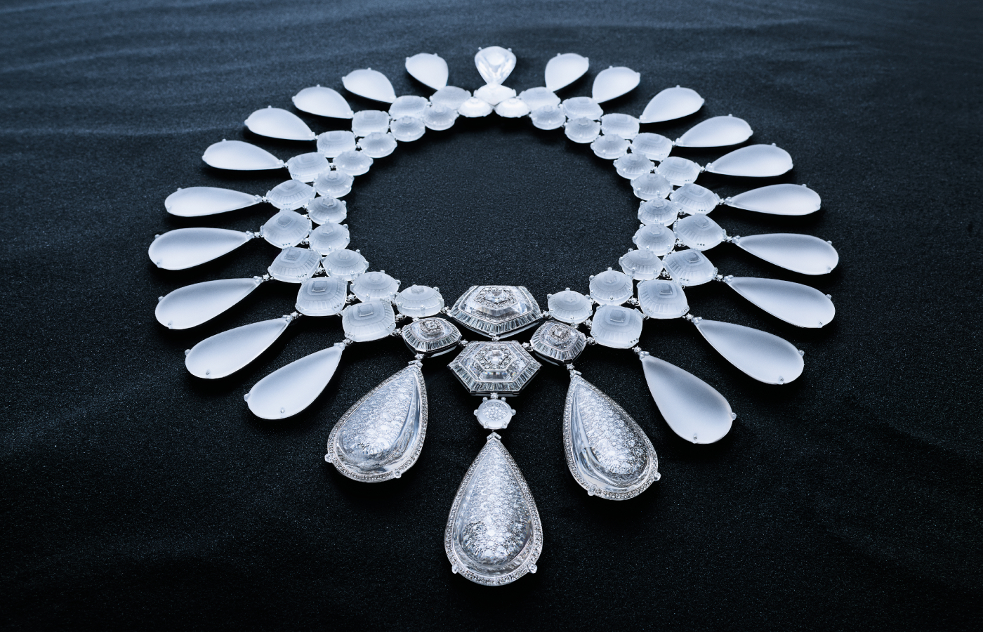 Boucheron Iceberg necklace with frosted rock crystal and diamonds in 18k white gold from the Or Bleu High Jewellery collection