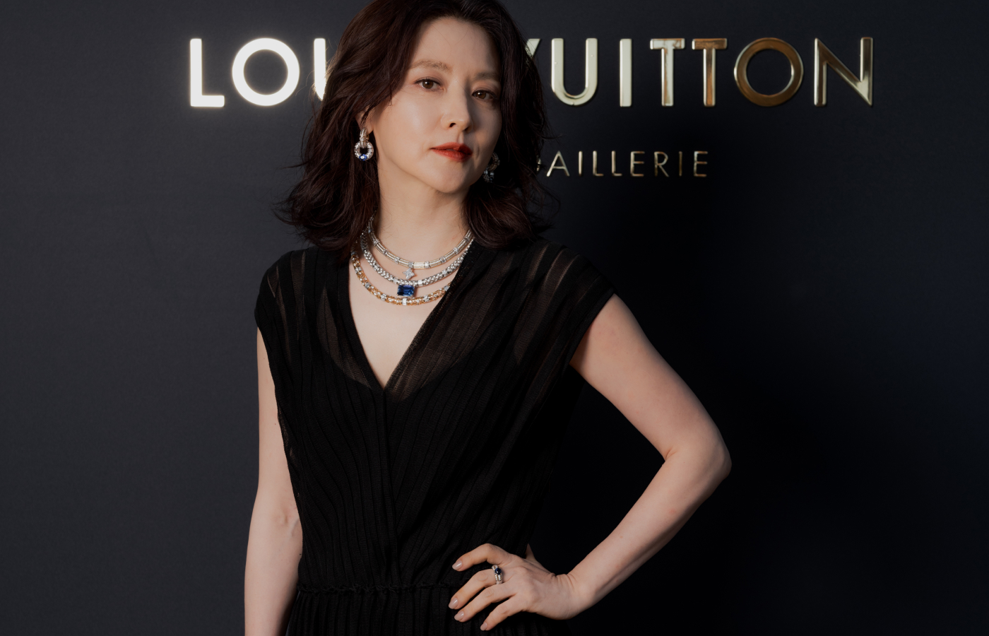  Young-ae Lee wearing Louis Vuitton high jewellery necklaces at the launch of the Awakened Hands, Awakened Minds collection in St. Tropez