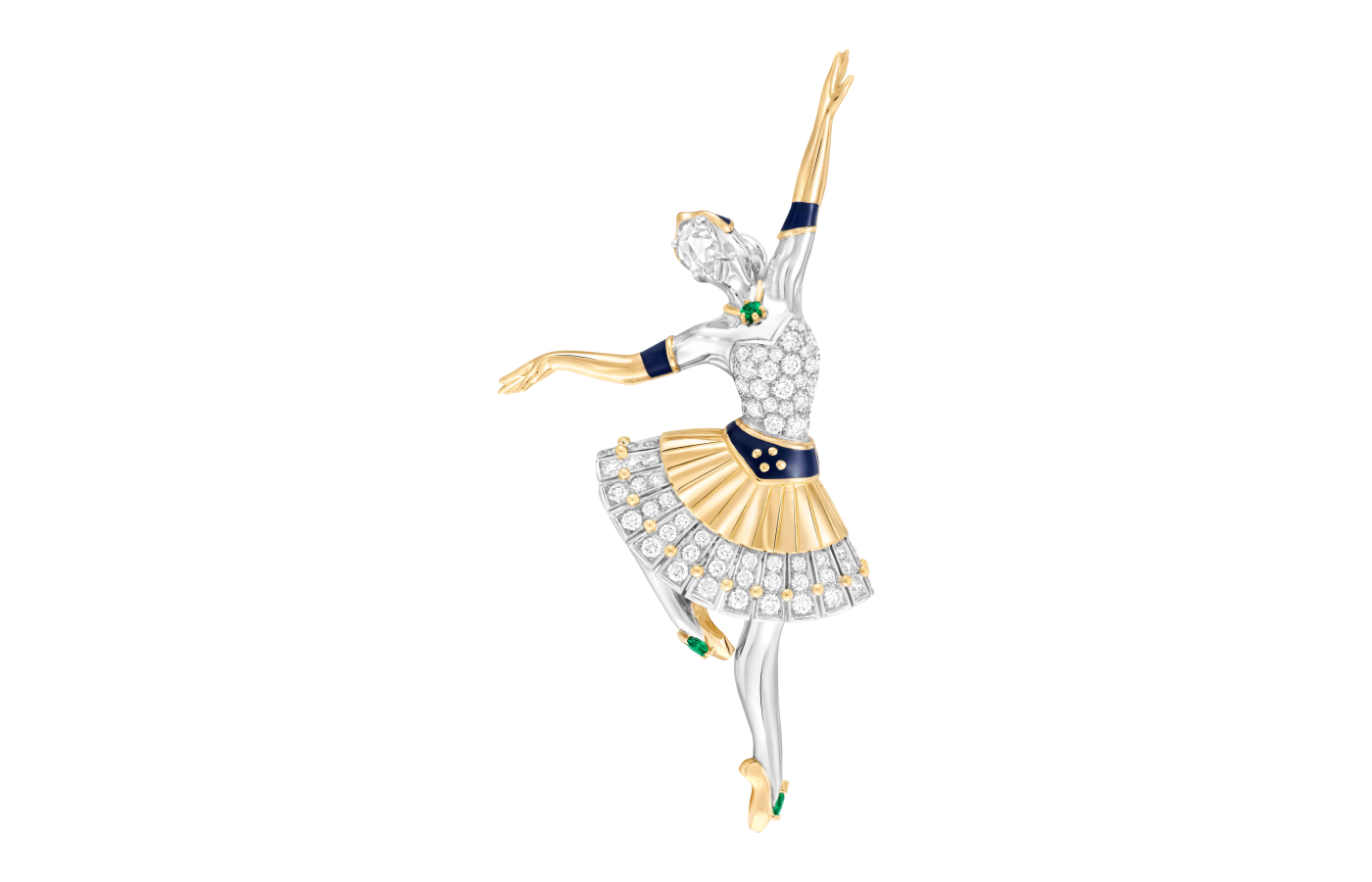  Van Cleef & Arpels Carnaval de Venise ballerina clip with emeralds, blue lacquer and diamonds in gold and white gold