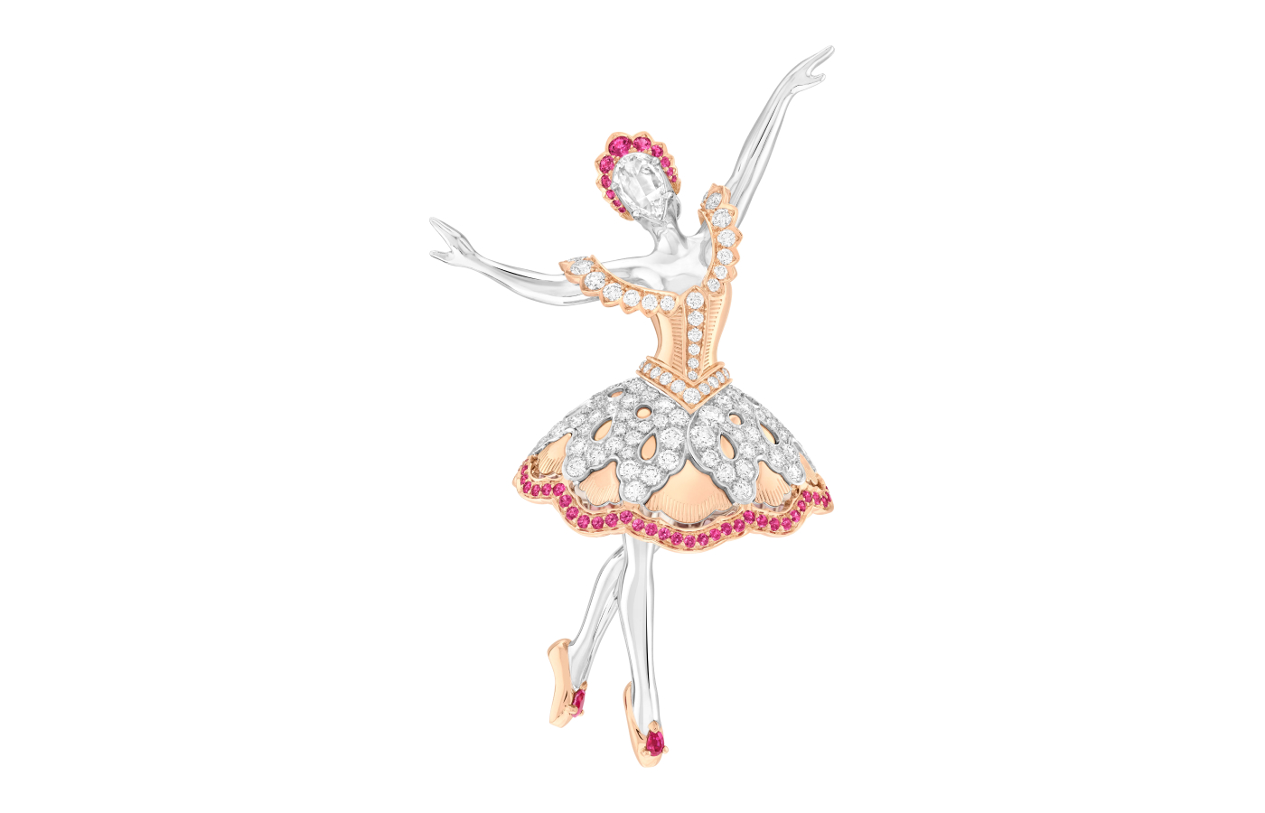  Van Cleef & Arpels Adage à la rose ballerina clip with pink sapphires and diamonds in rose gold and white gold