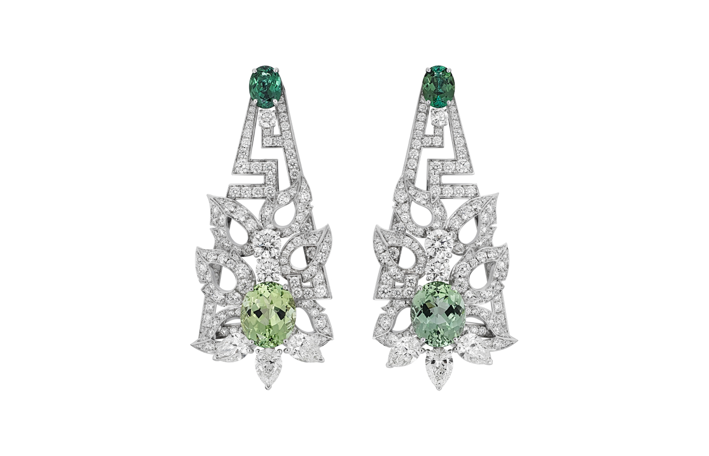  Gucci Labirinti earrings with tourmalines and diamonds in white gold