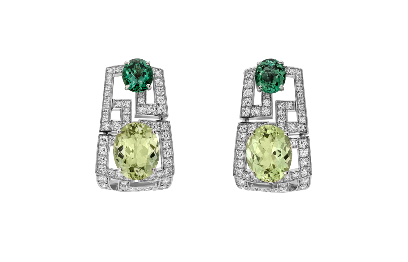  Gucci Labirinti earrings with tourmalines and diamonds in white gold