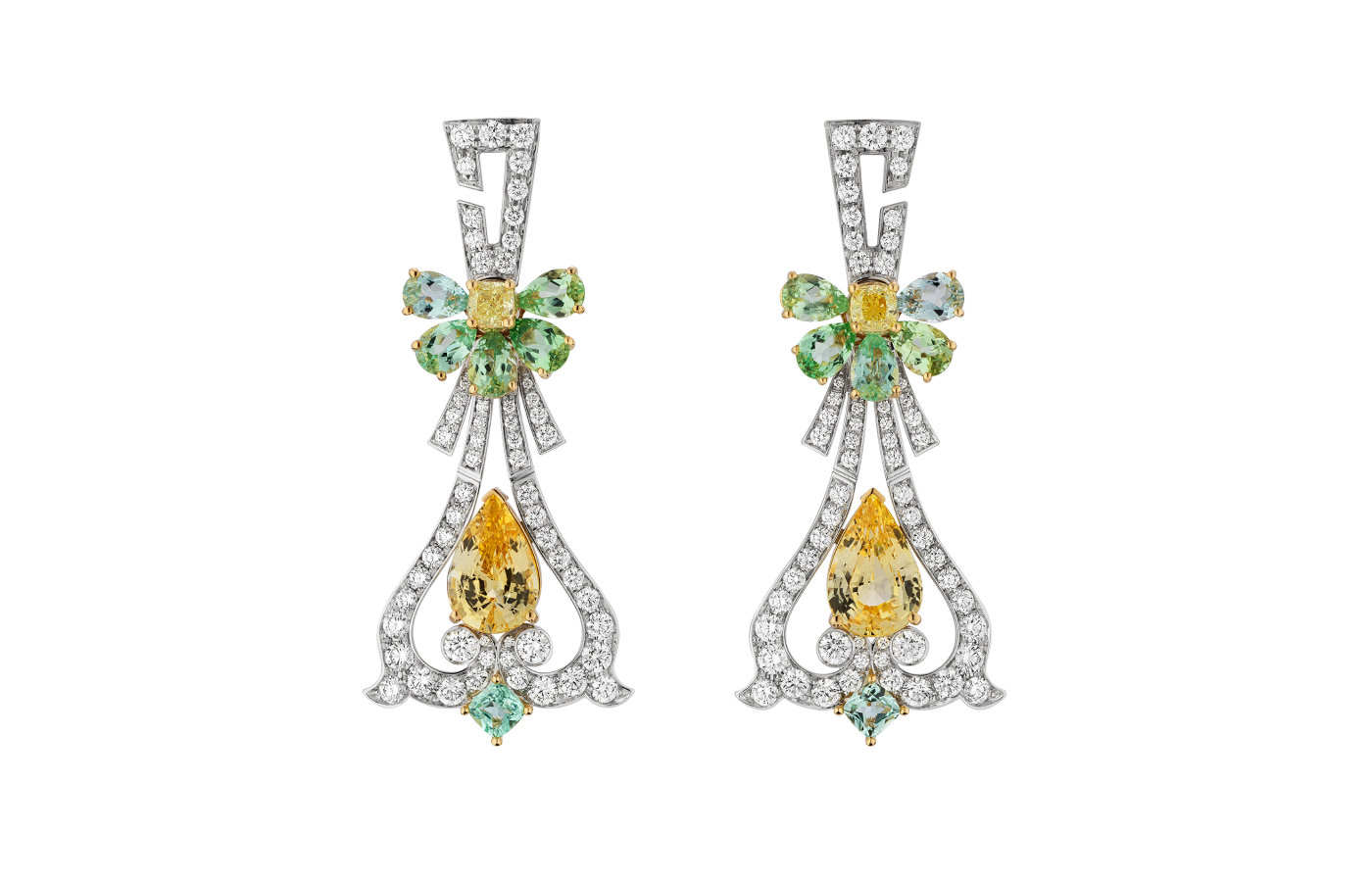  Gucci Labirinti earrings with yellow sapphires, Paraiba tourmalines and white and fancy diamonds in white gold