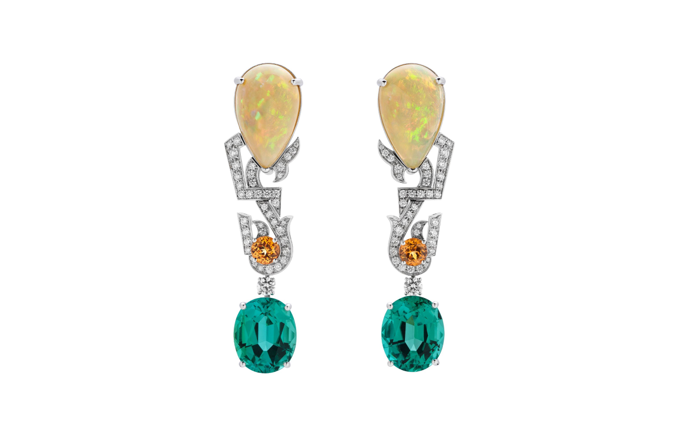  Gucci Labirinti earrings with 20.9 - carats of tourmalines, 14.04 - carats of opals, mandarin garnet and diamonds in white gold