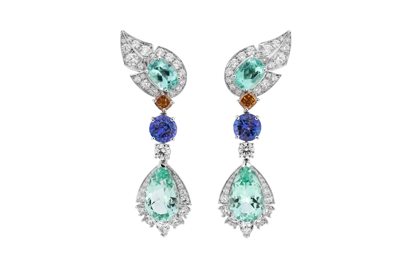  Gucci Labirinti earrings with paraiba tourmalines, tanzanites, white and fancy diamonds in white gold