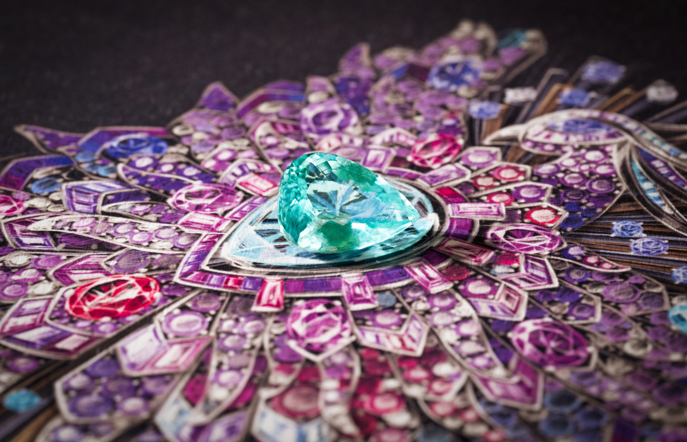 Bvlgari Fenice secret watch from the Aeterna collection with a Paraiba tourmalines, sapphires, rubies, tanzanites, aquamarines, iolites, pink garnettes, rhodolites, rubellites and pink tourmalines, amethysts and diamonds in 18k white and rose gold