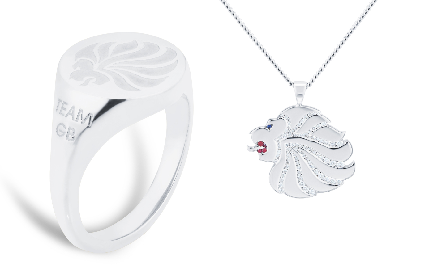  Mappin & Webb x Team GB athlete exclusive lion head ring and pendant in silver sterling