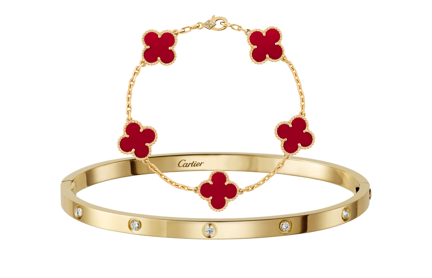  Gold medalist Cheung Ka Long at the Olympic Games Paris 2024 wearing a Van Cleef & Arpels Alhambra bracelet with carnelian in 18k yellow gold and a Cartier Love bangle with diamonds in 18k yellow gold