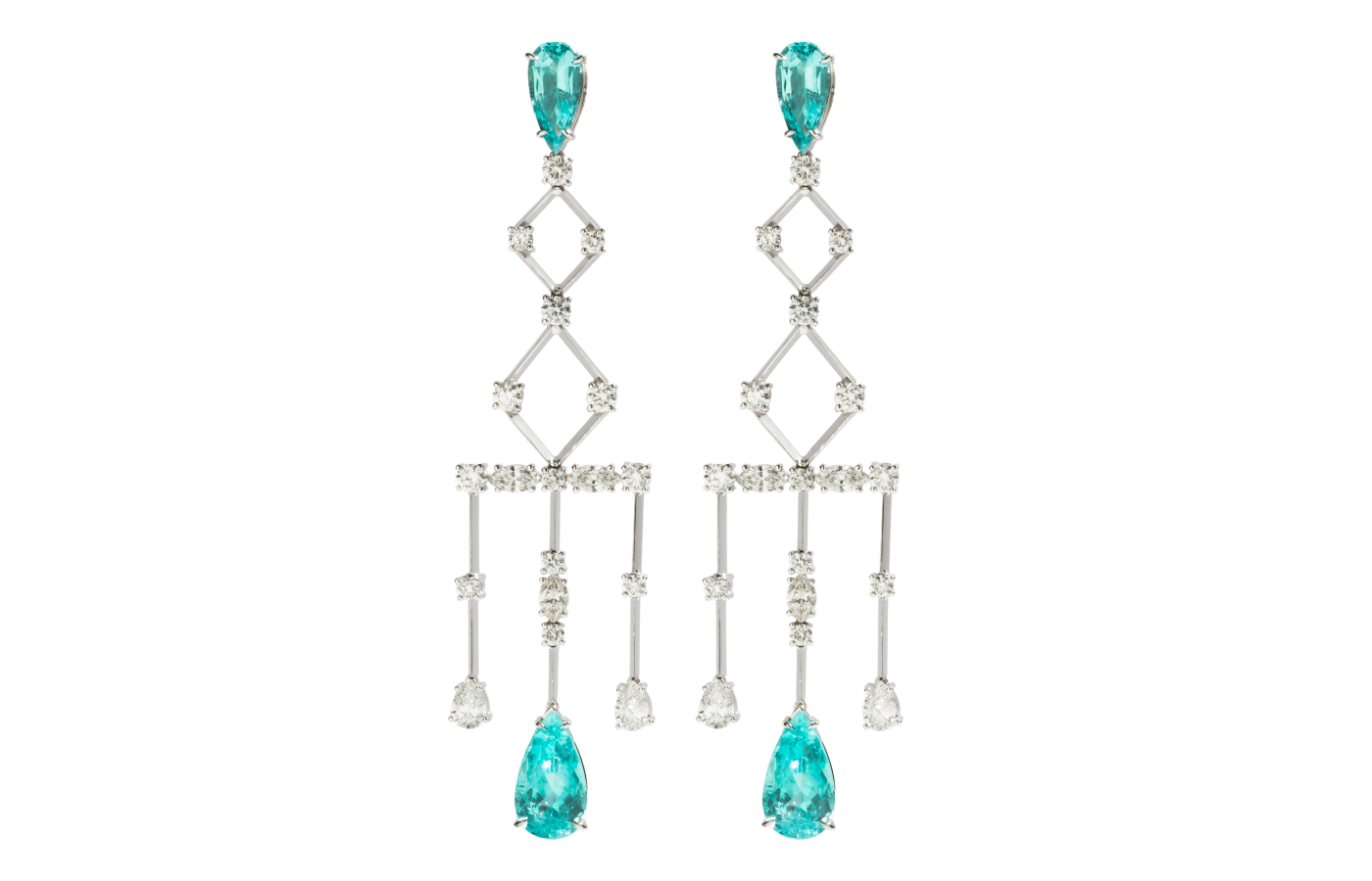  Ara Vartanian Chandelier earrings with 12.22 carats of Paraiba tourmaline and 5.04 carats of white diamonds in 18k white gold 