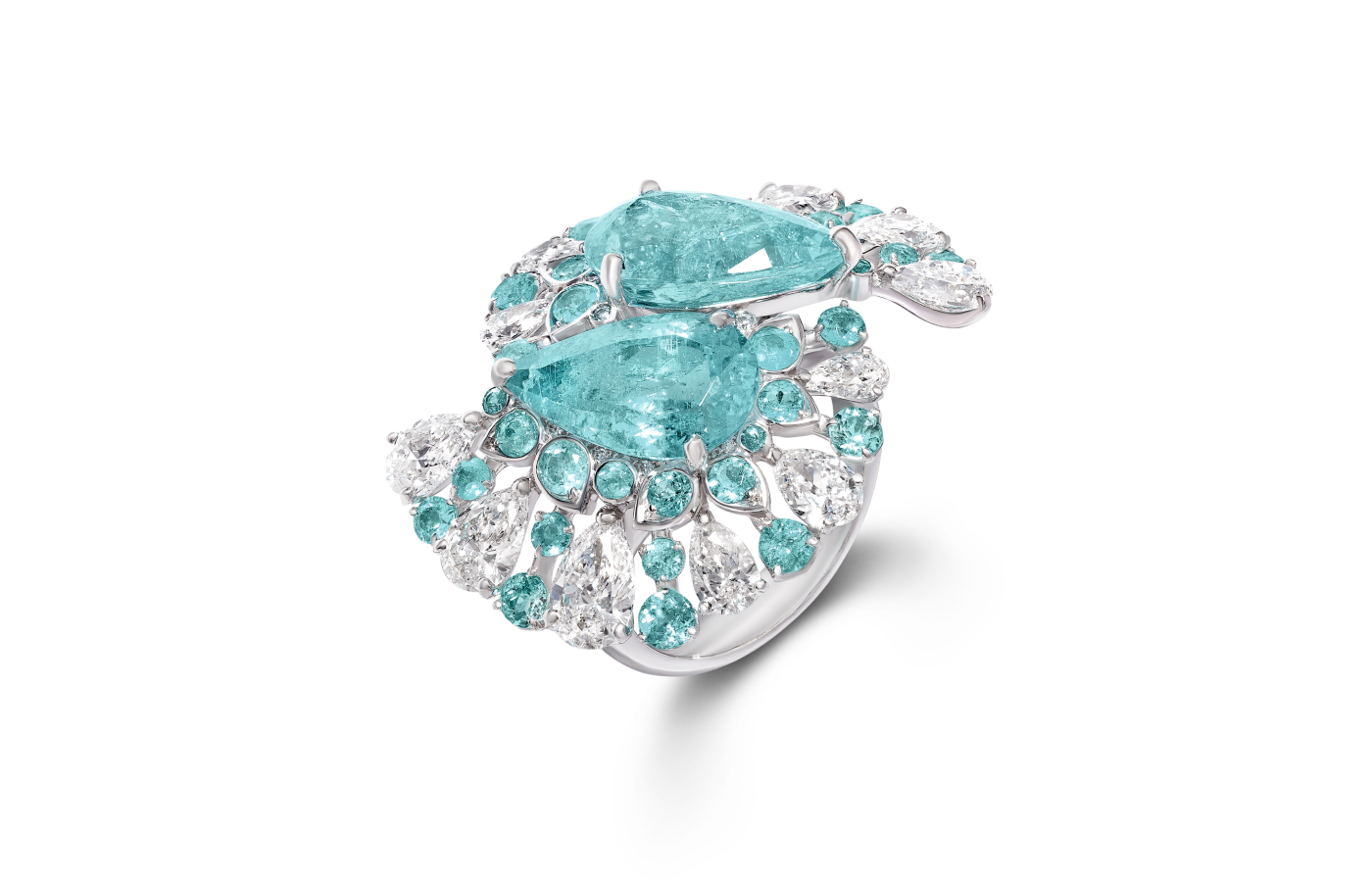  David Morris Toi et Moi ring with 9.97 carats of Paraiba tourmaline and 3.80 carats of diamonds 