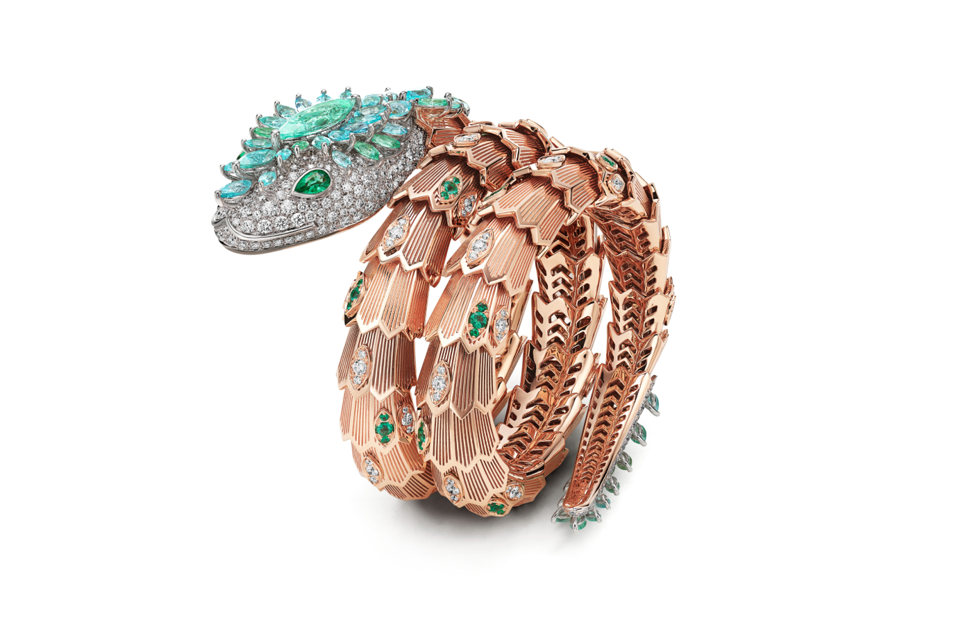  Bulgari Magnifica Paraiba Dragon High Jewellery secret watch with Paraiba tourmalines in white and rose gold 