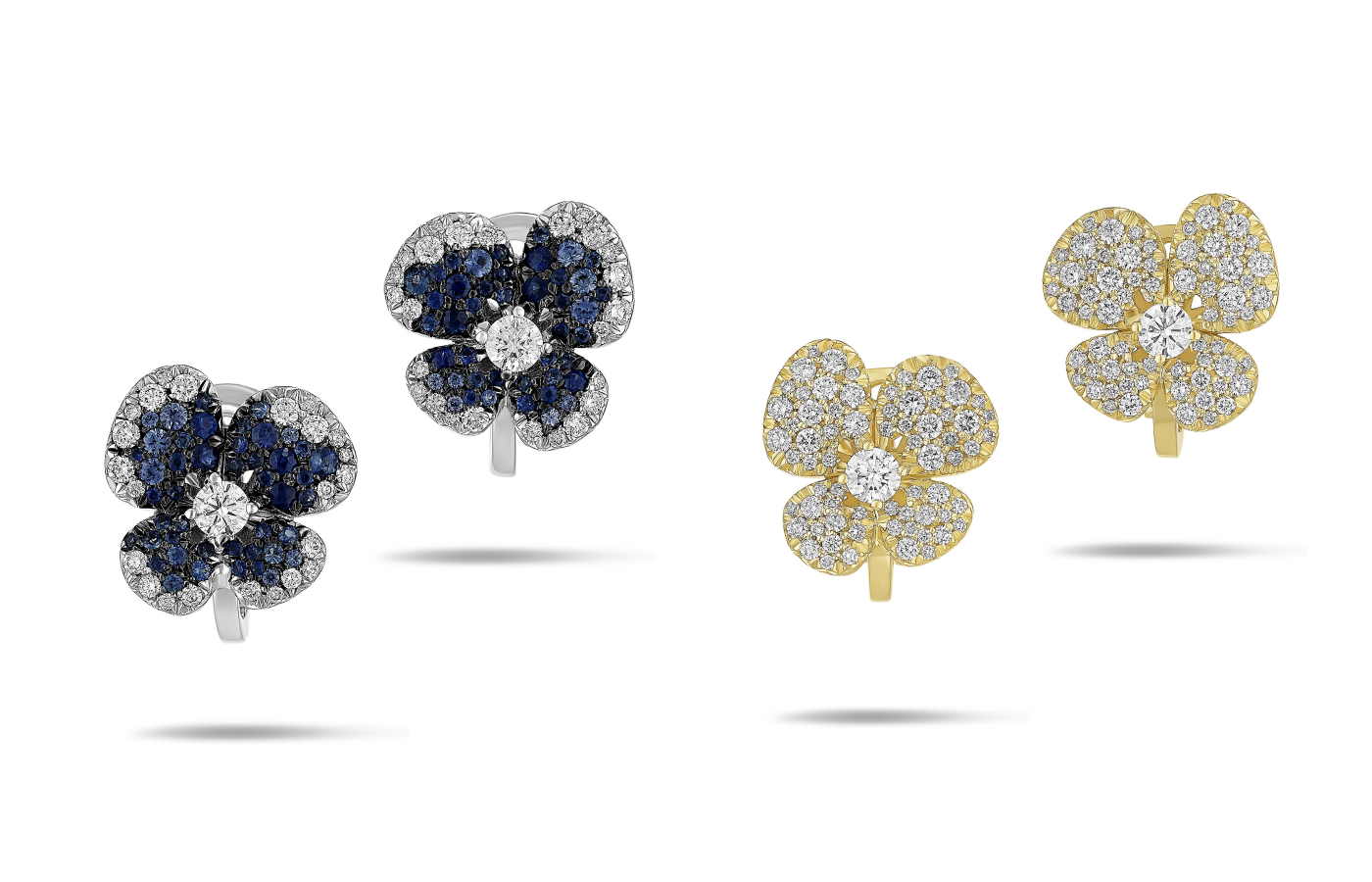  Miseno Ischia stud earrings including a pair with 0.74 carats of ombre blue sapphires and 0.98 carats of diamonds and a fully diamond variation with a total weight of 1.43 carats 