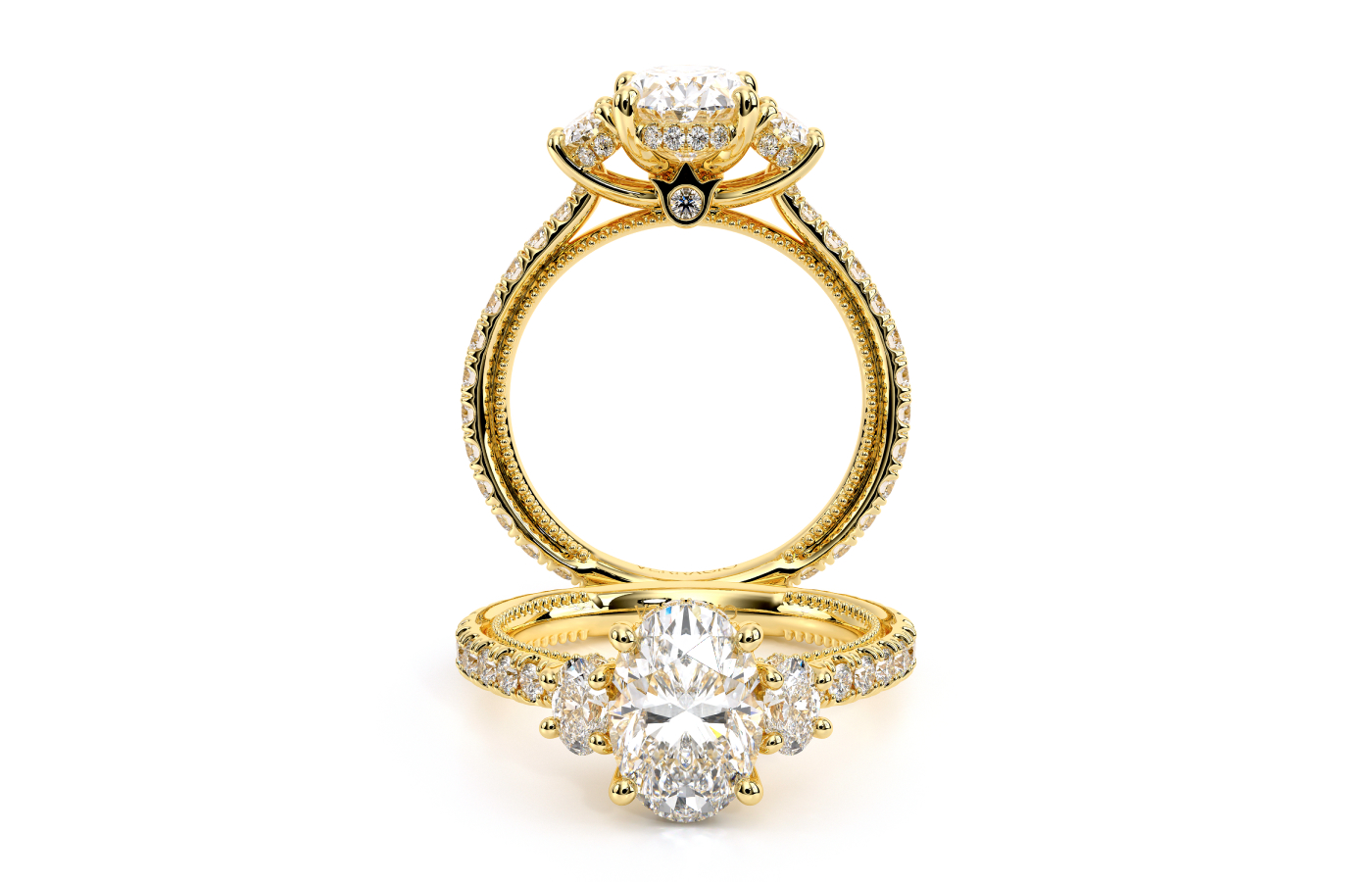 Verragio three stone engagement ring from the Renaissance collection in 14k yellow gold 