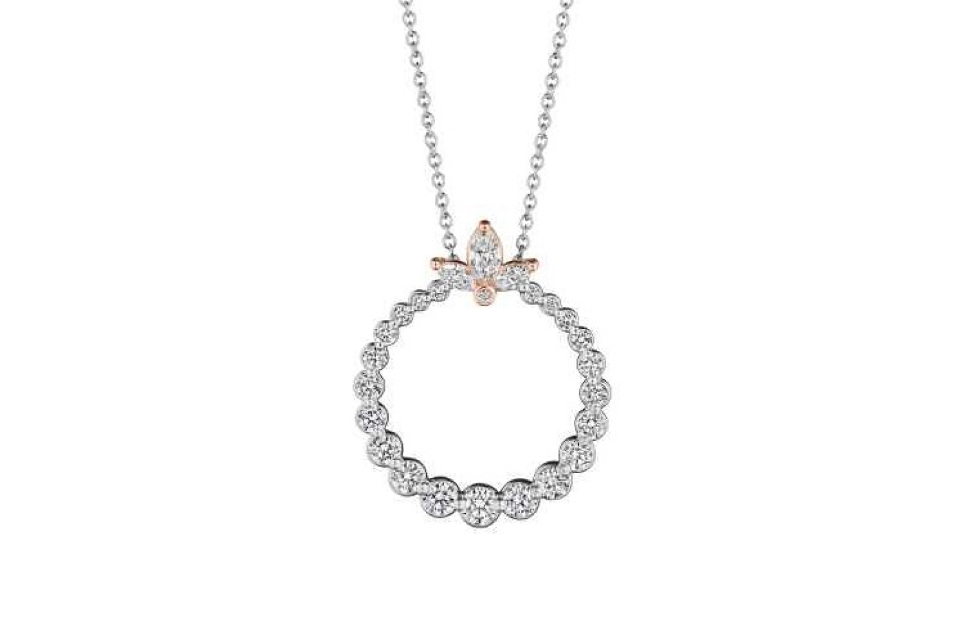  Verragio Hera diamond circle pendant with marquise- and round brilliant-cut diamonds from the Vanguard collection, set in 18k white gold 