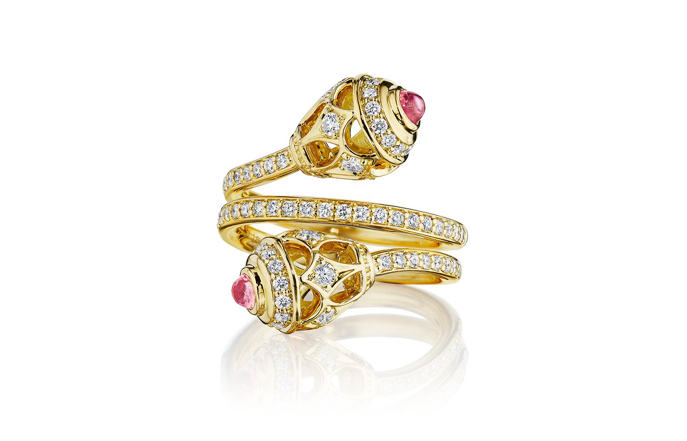  Verragio Toi et Moi ring from the Devotion collection with rhodolite cabochons and diamonds in 18k yellow gold 