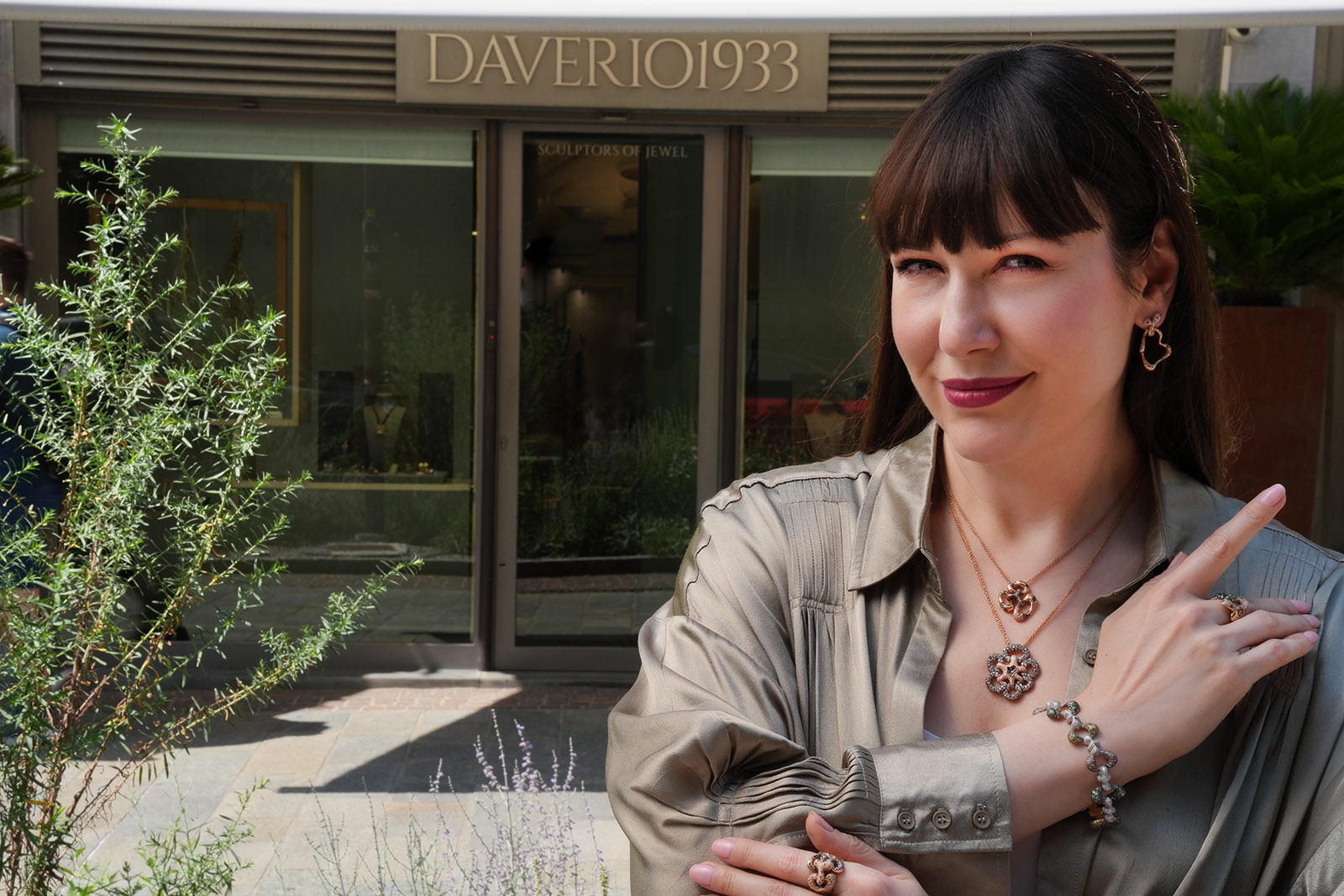 Katerina Perez visiting the Daverio1933 boutique in Bergamo, northeast of Milan