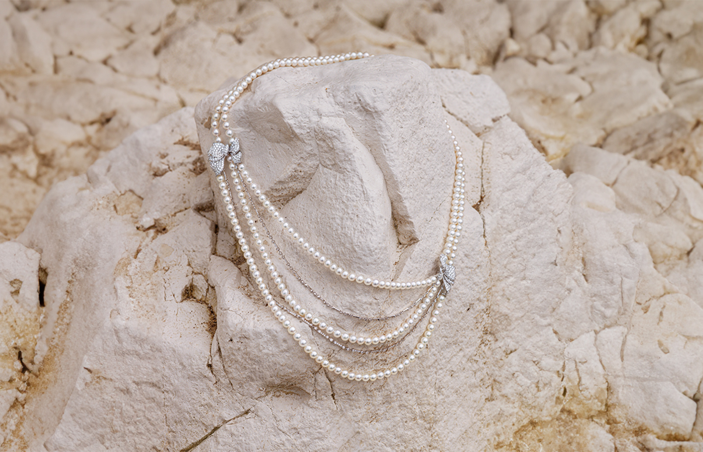  Yoko London necklace with Akoya pearls and diamonds in 18k white gold, from The Bow collection