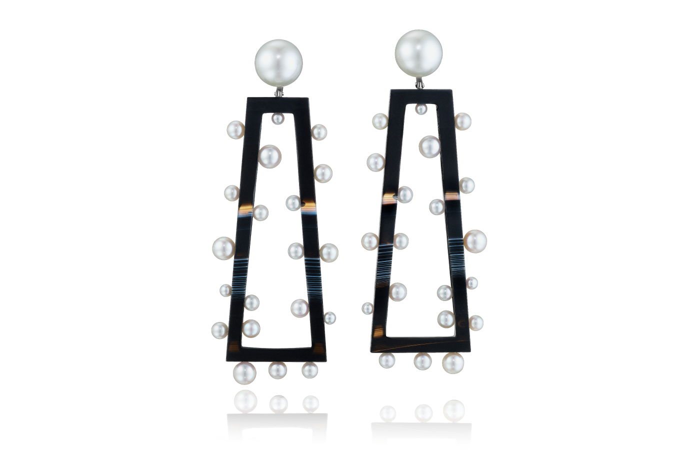  Assael Frame earrings with South Sea and baby Akoya pearls on agate frames in 18k white gold