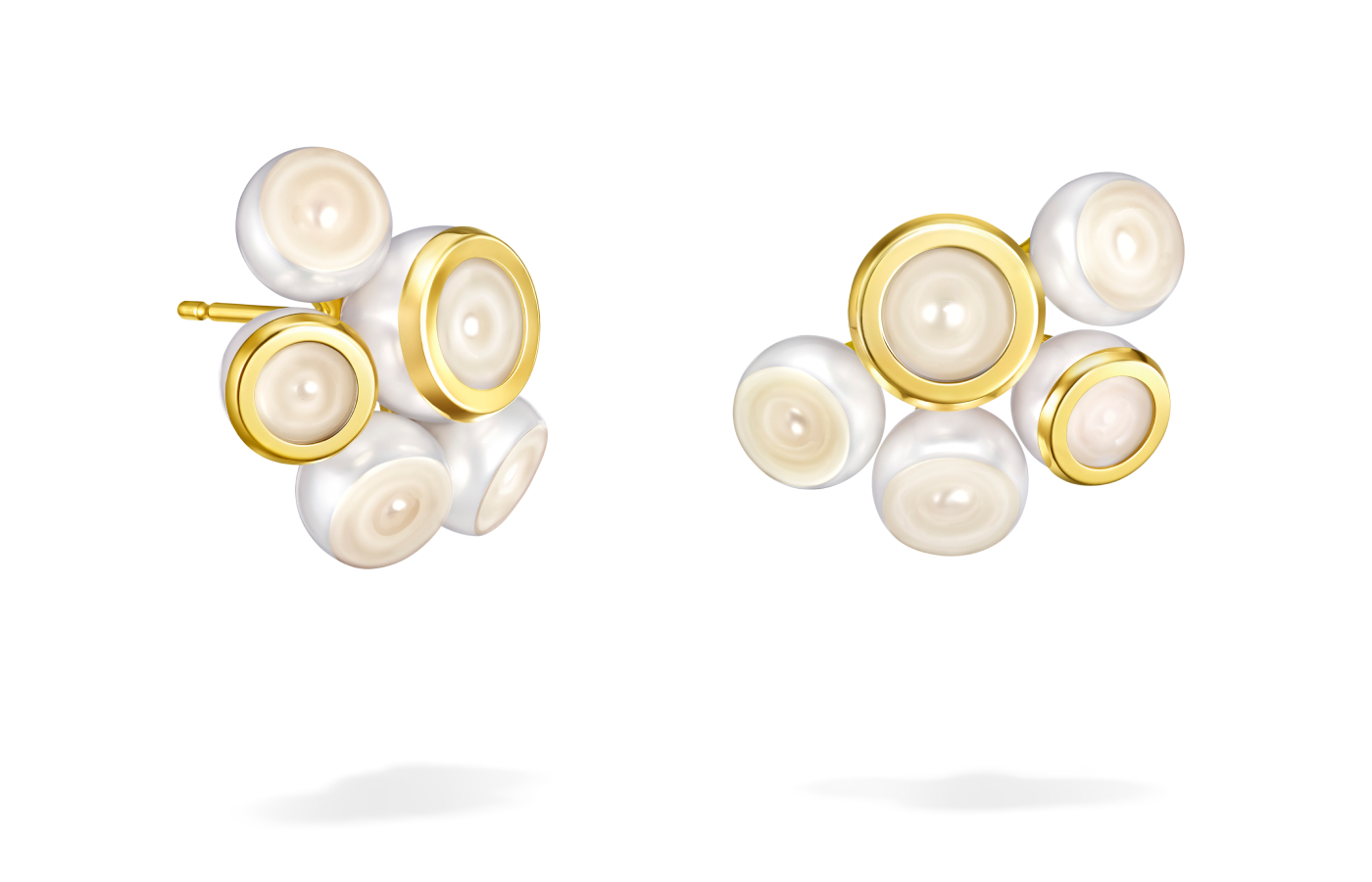  M/G Tasaki Sliced Bezel earrings with Freshwater pearls in 18k yellow gold