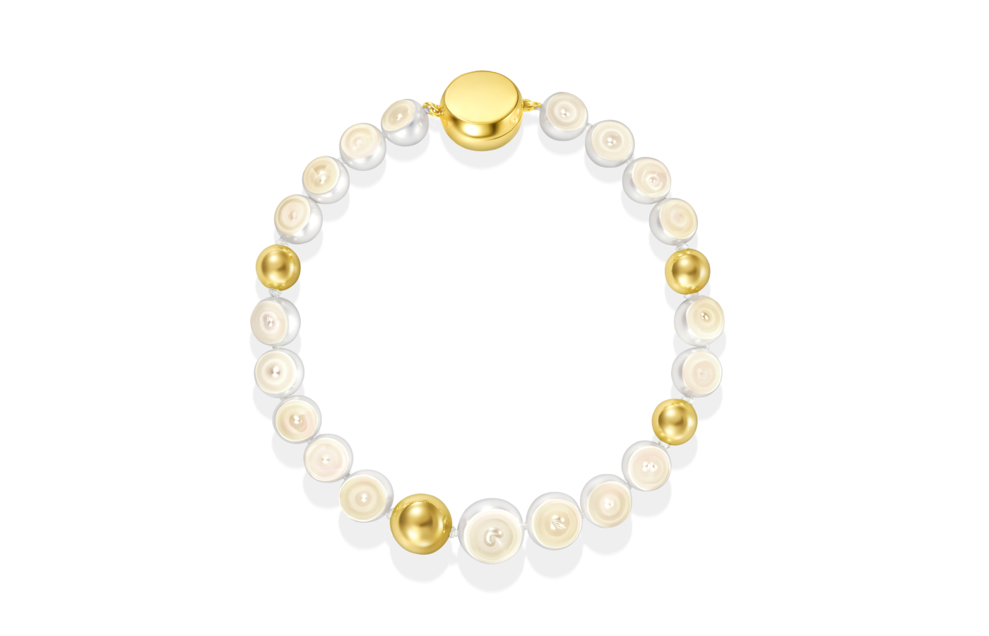  M/G Tasaki Sliced Sphere bracelet with Freshwater pearls in 18k yellow gold
