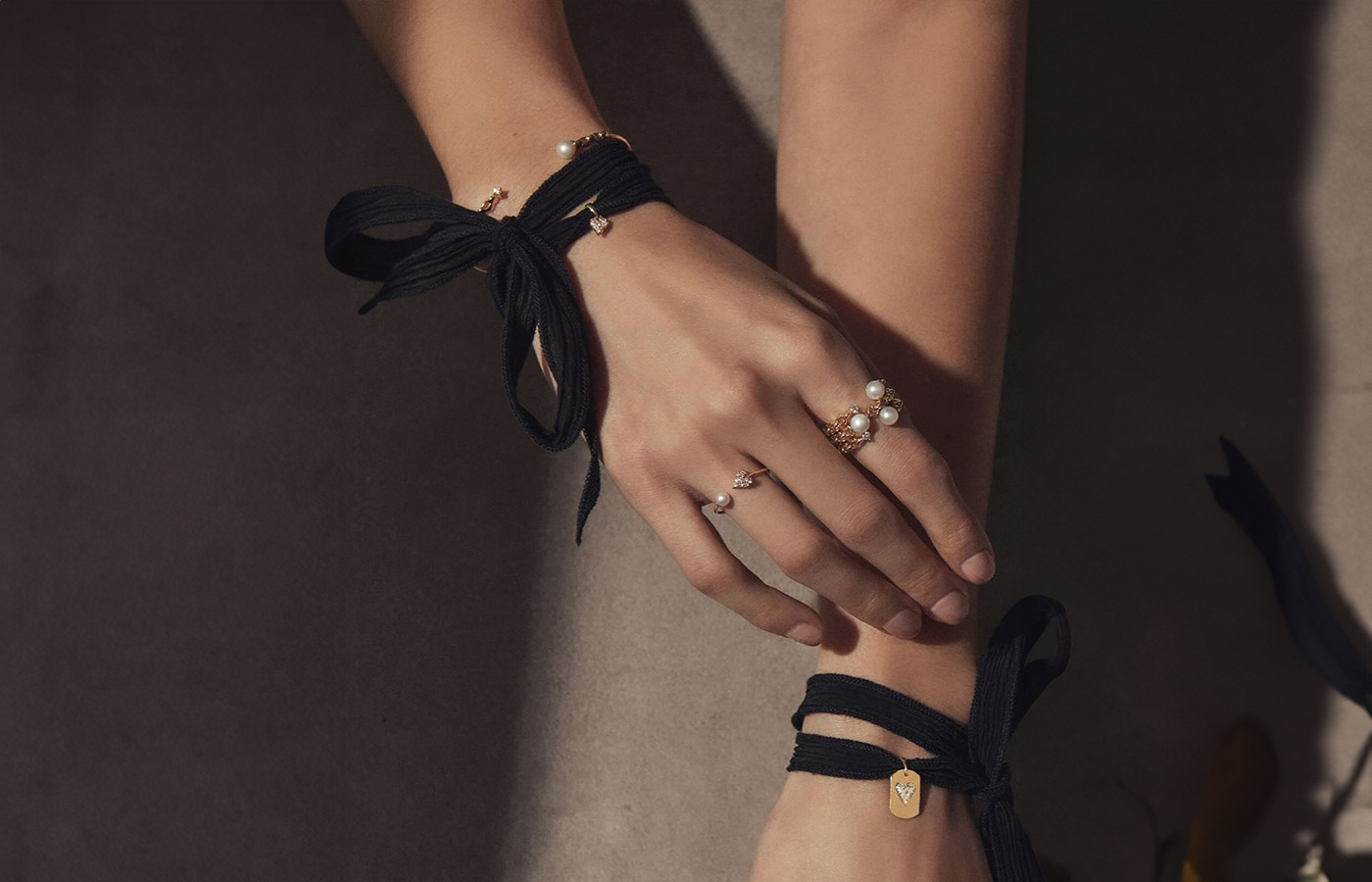 Mizuki earrings, rings and bracelets with diamonds and Freshwater pearls in 14k gold from the Sea of Beauty collection 