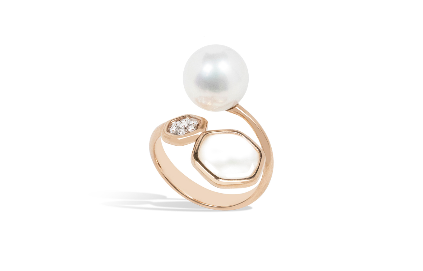  Utopia ring with mother-of-pearl, South Sea or Freshwater pearl in 18k white gold, from the Venus collection