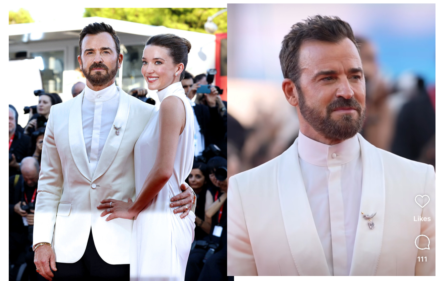  Justin Theroux at the Venice Film Festival 2024 wearing Tiffany & Co Bird on a Rock brooch. Image credit: Instagram, @justintheroux