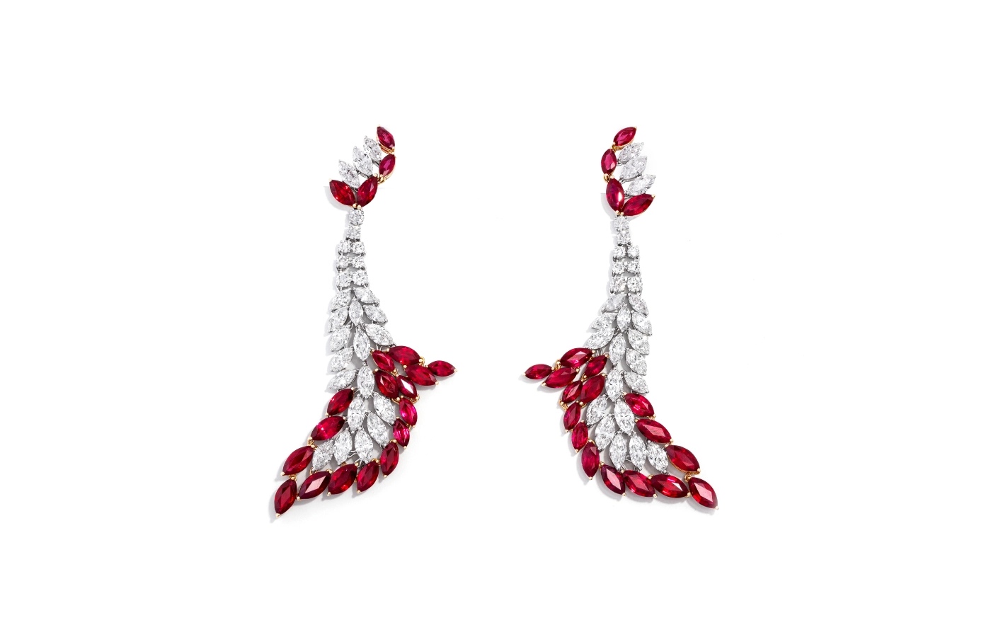  Smart Arts earrings, inspired by a flamenco dancer, with 10.92 carats of marquise and round-cut diamonds and 17.90 carats of marquise-shaped Burmese rubies